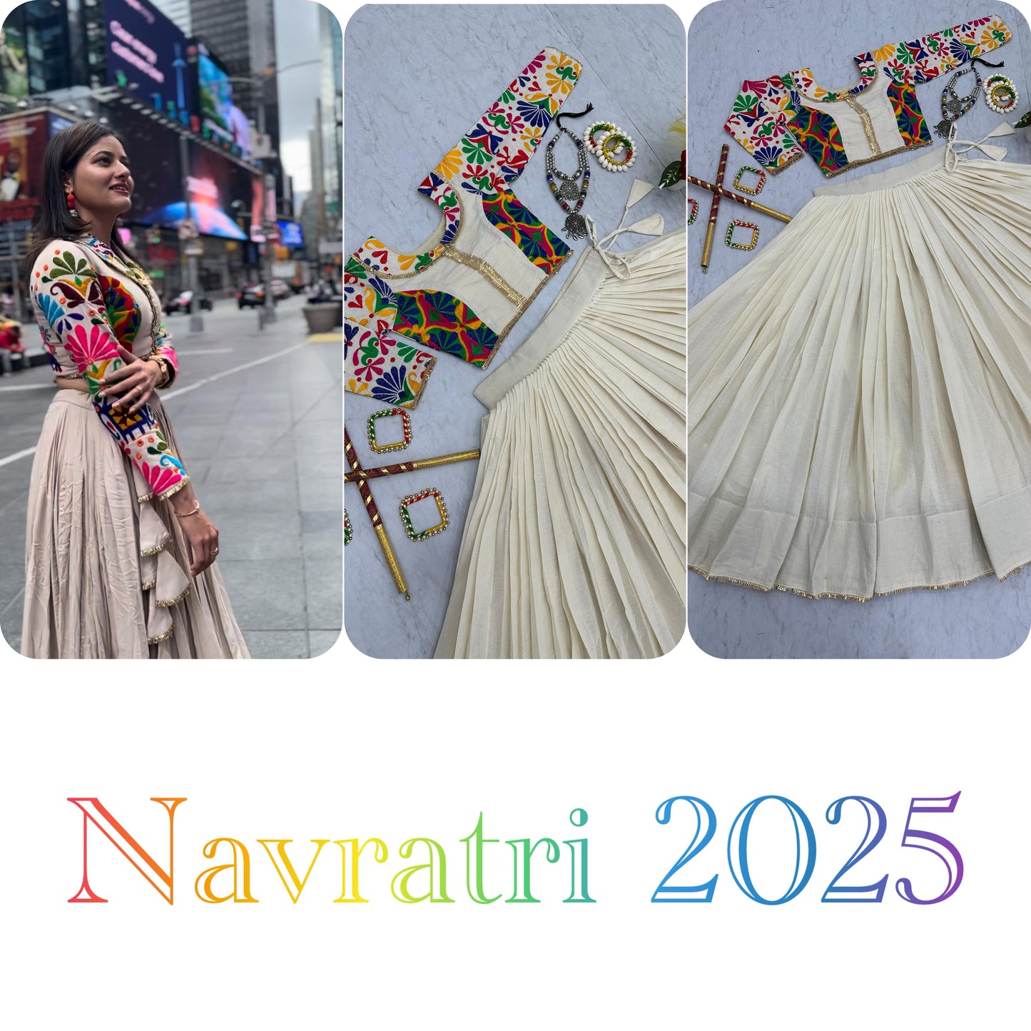 Complete Gamthi Work Chaniya Choli Set with Purse for Navratri | Cotton Garba Outfit in Canada
