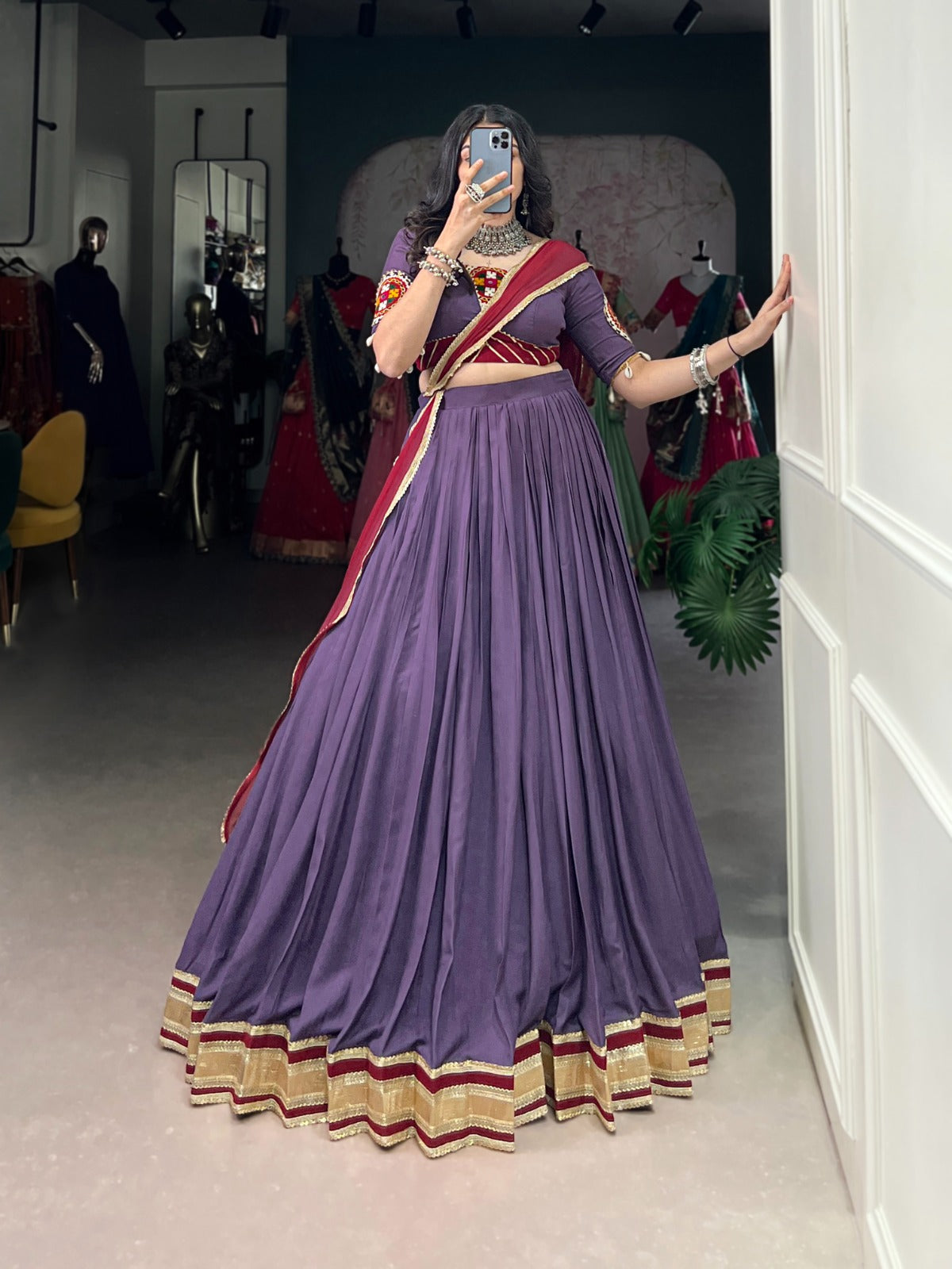 Elegant Embossed Chaniya Choli for Navratri | Gamthi Work Garba Dress in Canada