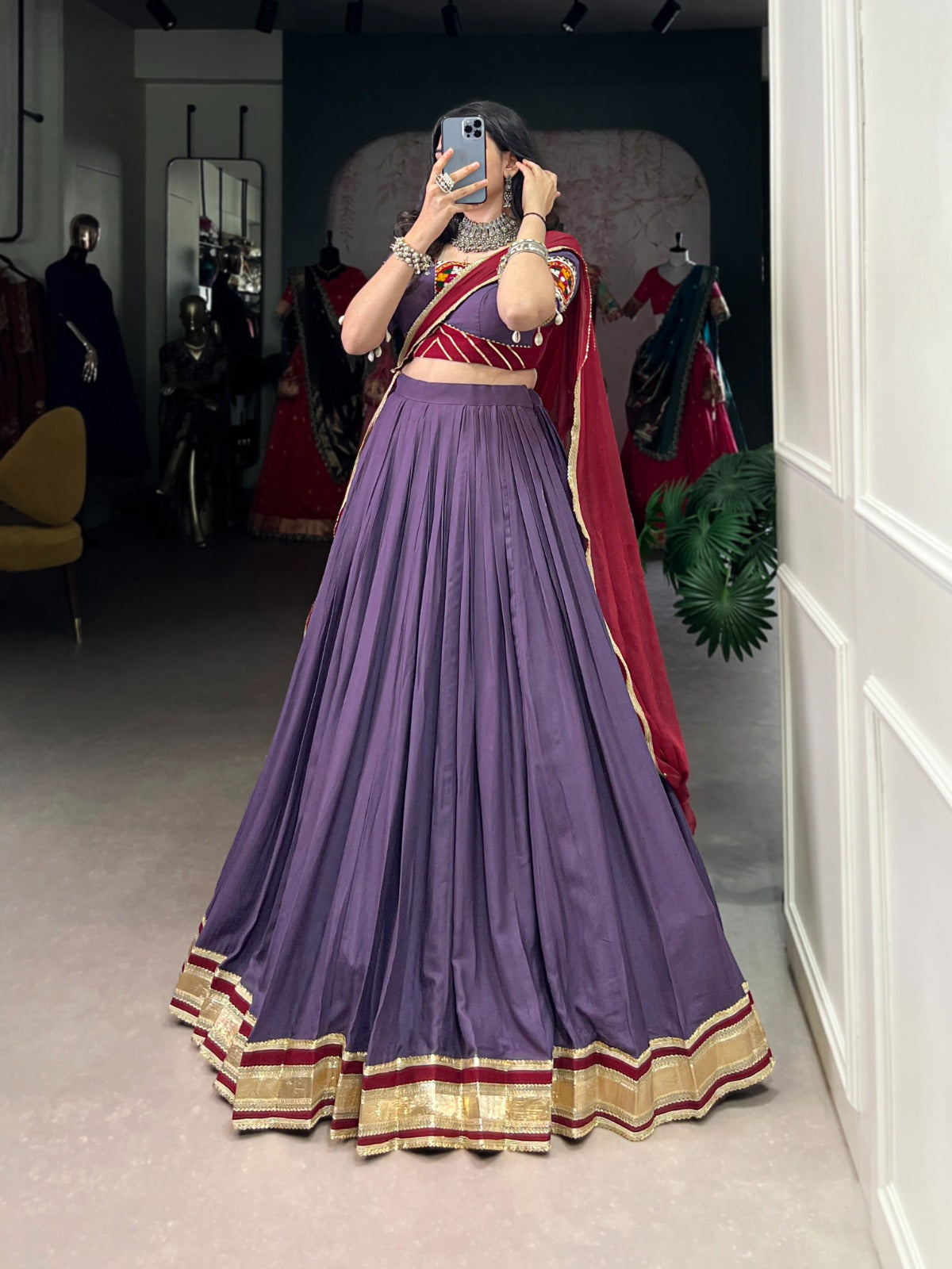 Elegant Embossed Chaniya Choli for Navratri | Gamthi Work Garba Dress in Canada