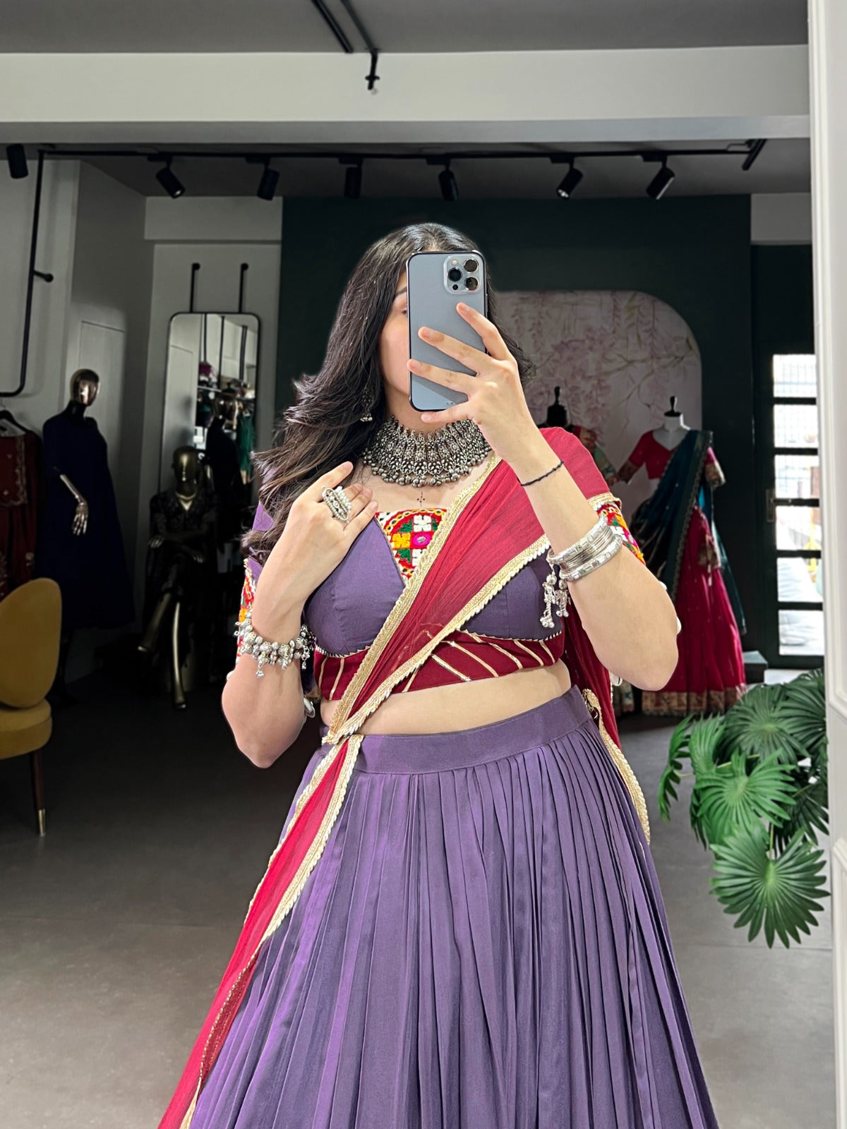 Elegant Embossed Chaniya Choli for Navratri | Gamthi Work Garba Dress in Canada