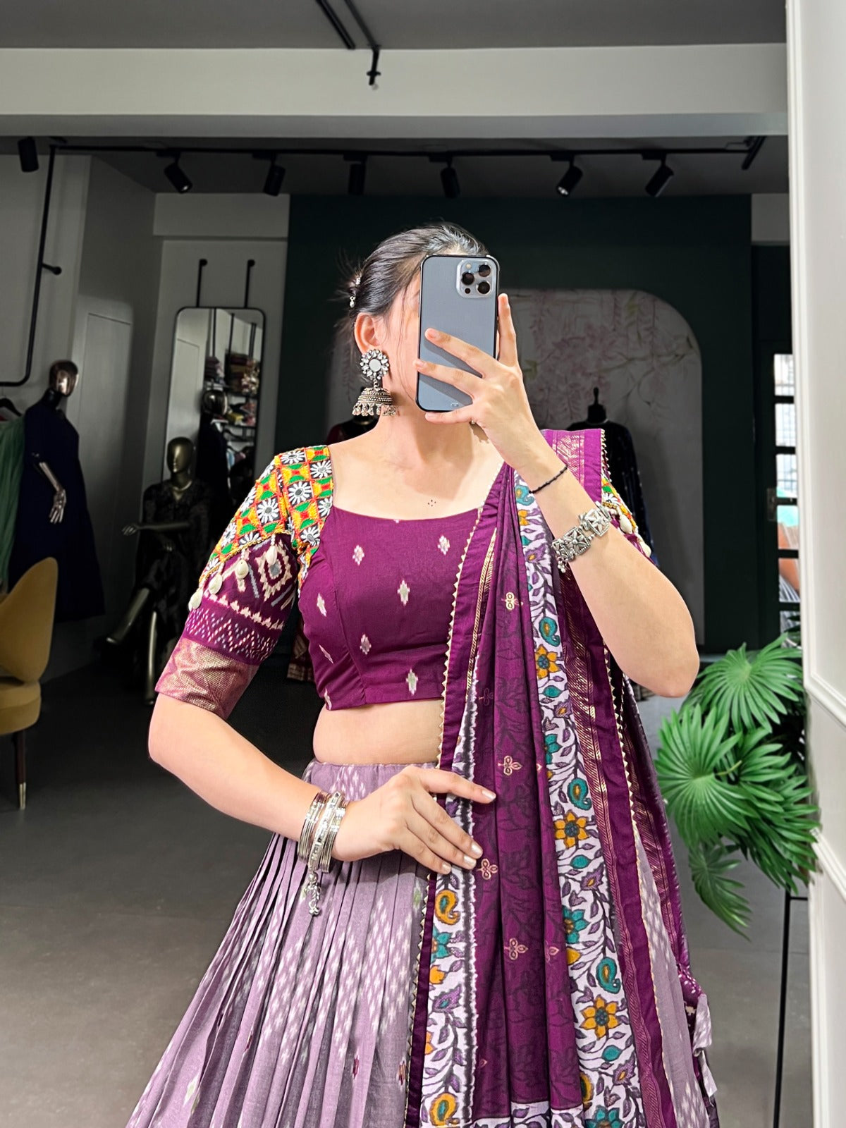 Designer Tussar Silk Chaniya Choli for Navratri | Gamthi Work Garba Lehenga in Canada