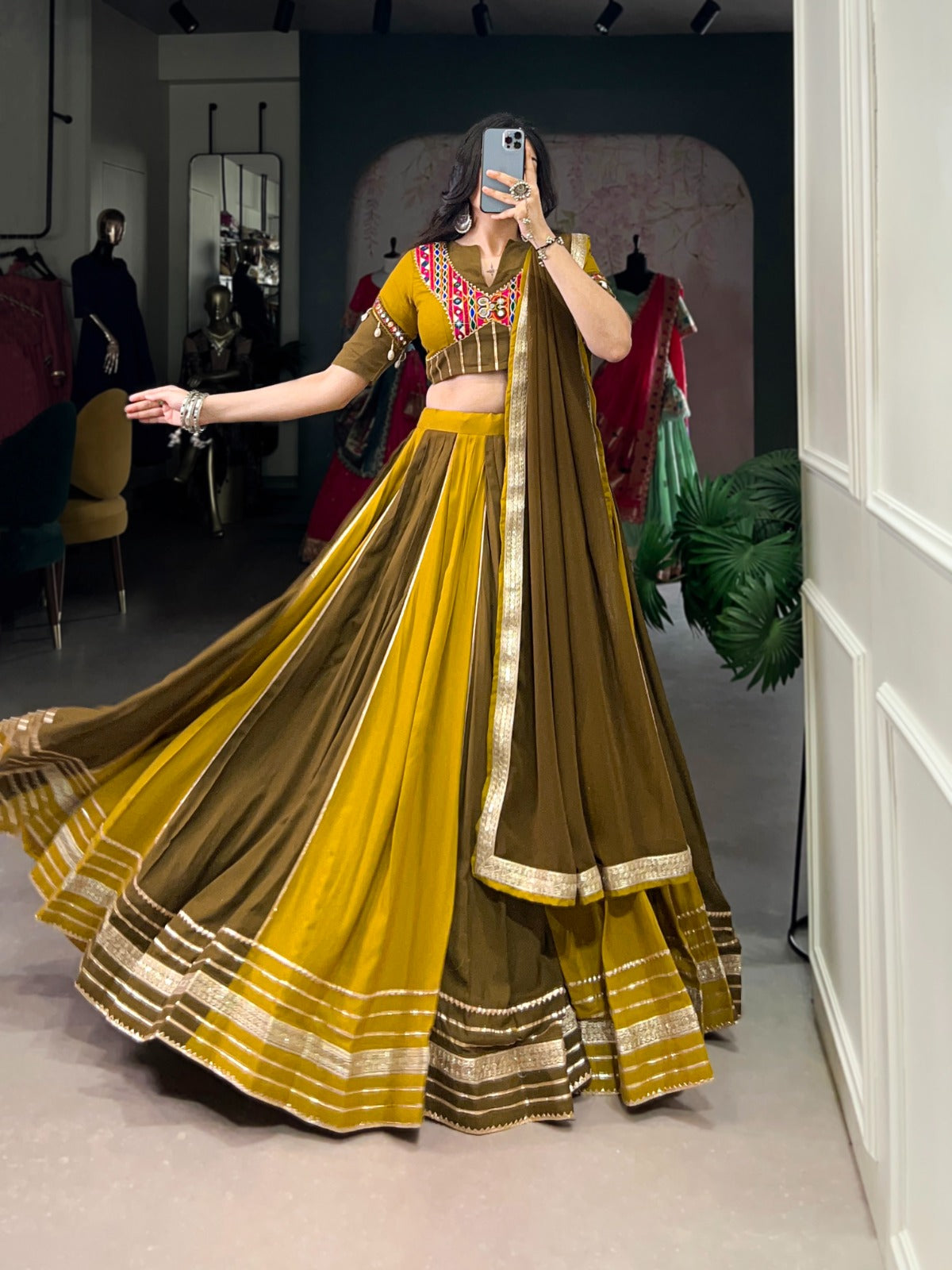 Artistic Gamthi Work Chaniya Choli for Navratri | 6-Meter Rayon Garba Dress in Kitchener Canada