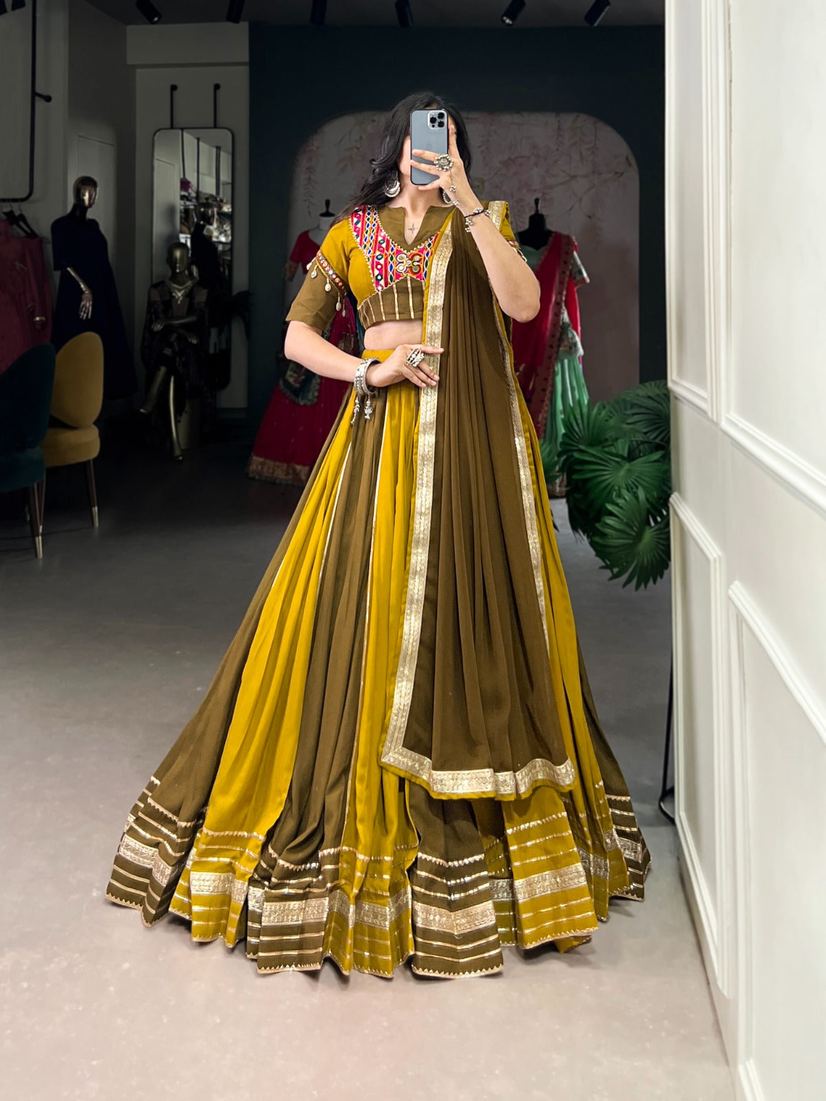 Artistic Gamthi Work Chaniya Choli for Navratri | 6-Meter Rayon Garba Dress in Kitchener Canada
