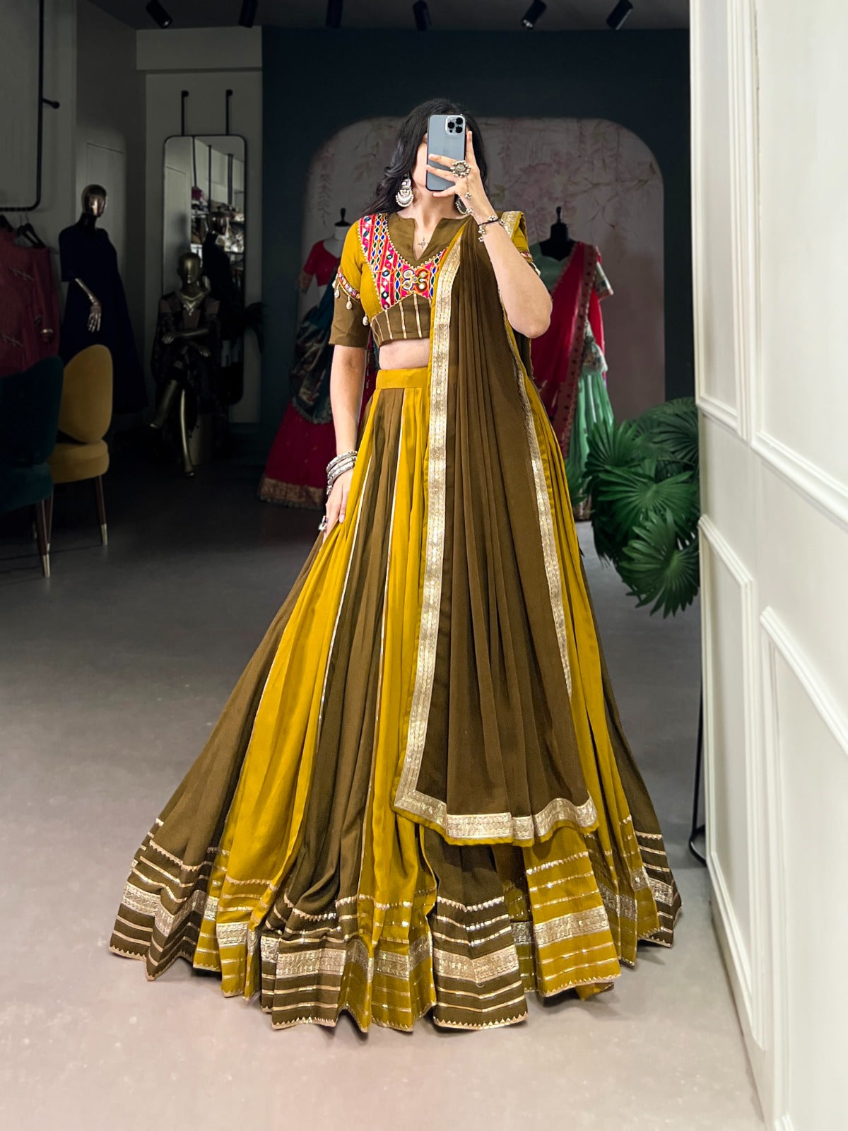 Artistic Gamthi Work Chaniya Choli for Navratri | 6-Meter Rayon Garba Dress in Kitchener Canada