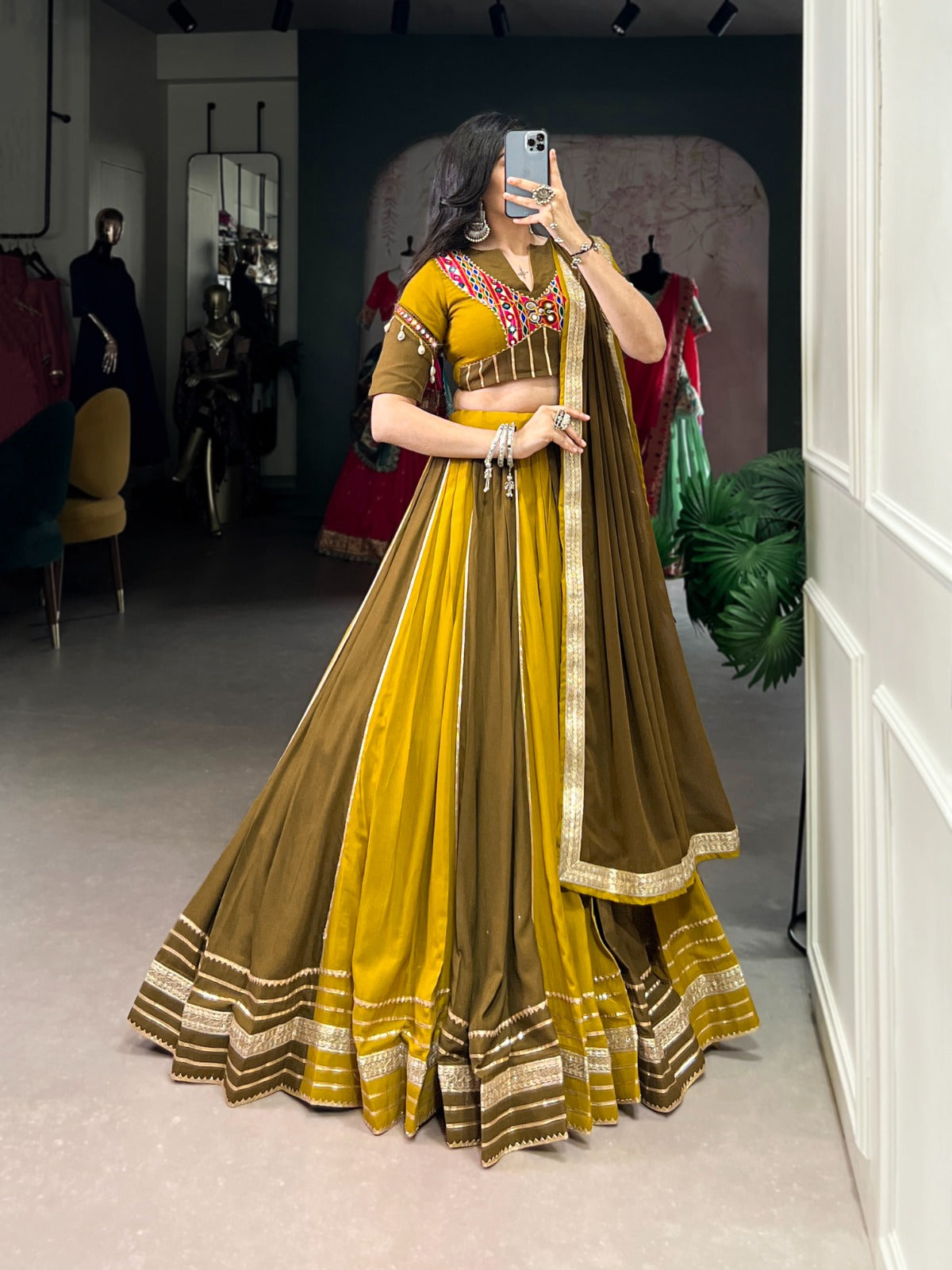 Artistic Gamthi Work Chaniya Choli for Navratri | 6-Meter Rayon Garba Dress in Kitchener Canada