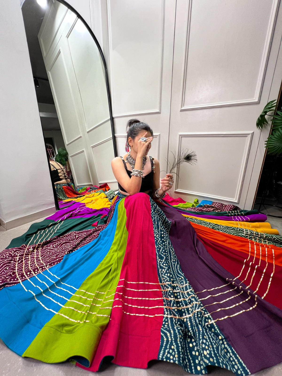 Vibrant Printed Chaniya Choli for Navratri | 8-Meter Rayon Garba Dress in Canada