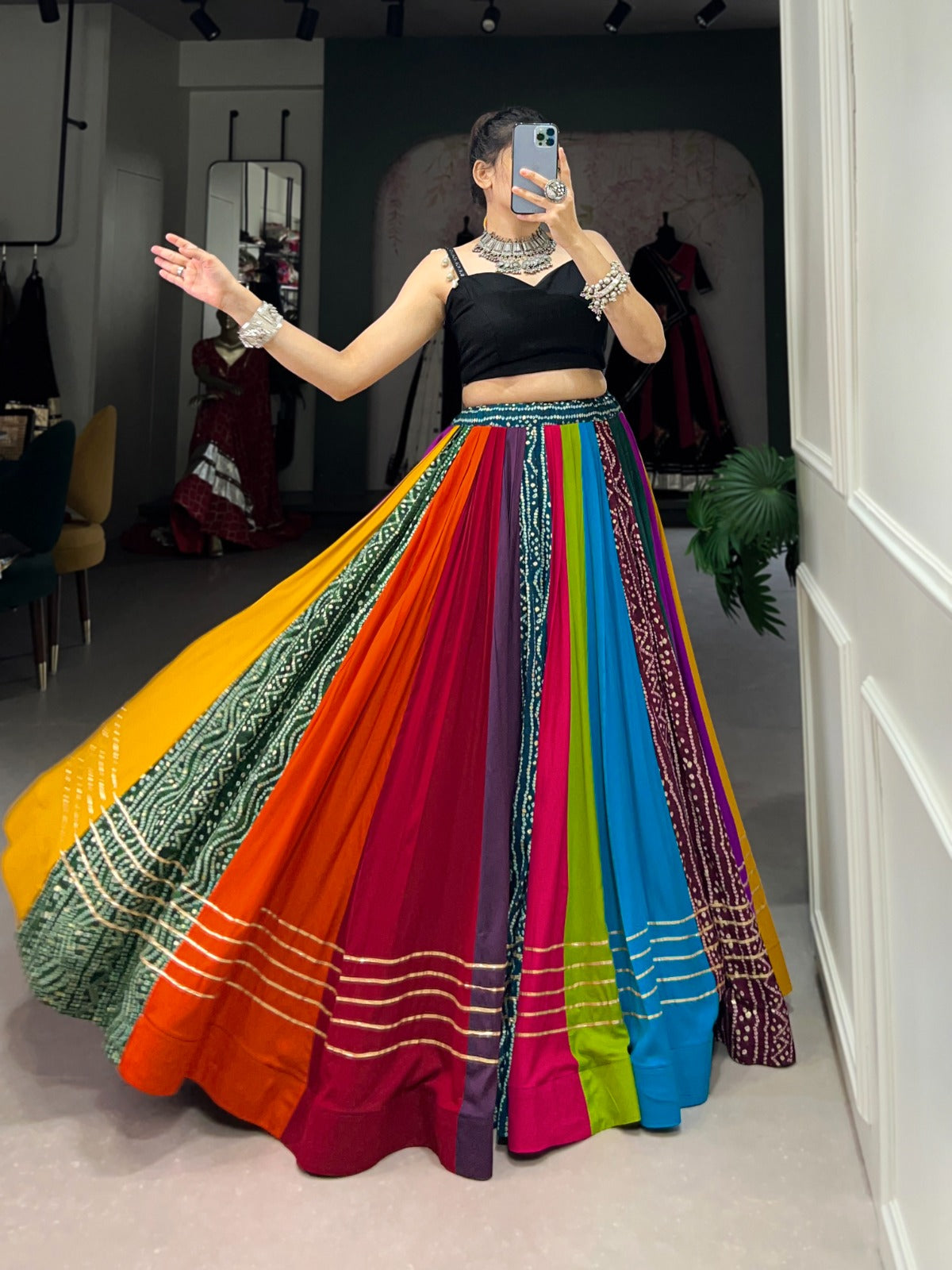 Vibrant Printed Chaniya Choli for Navratri | 8-Meter Rayon Garba Dress in Canada
