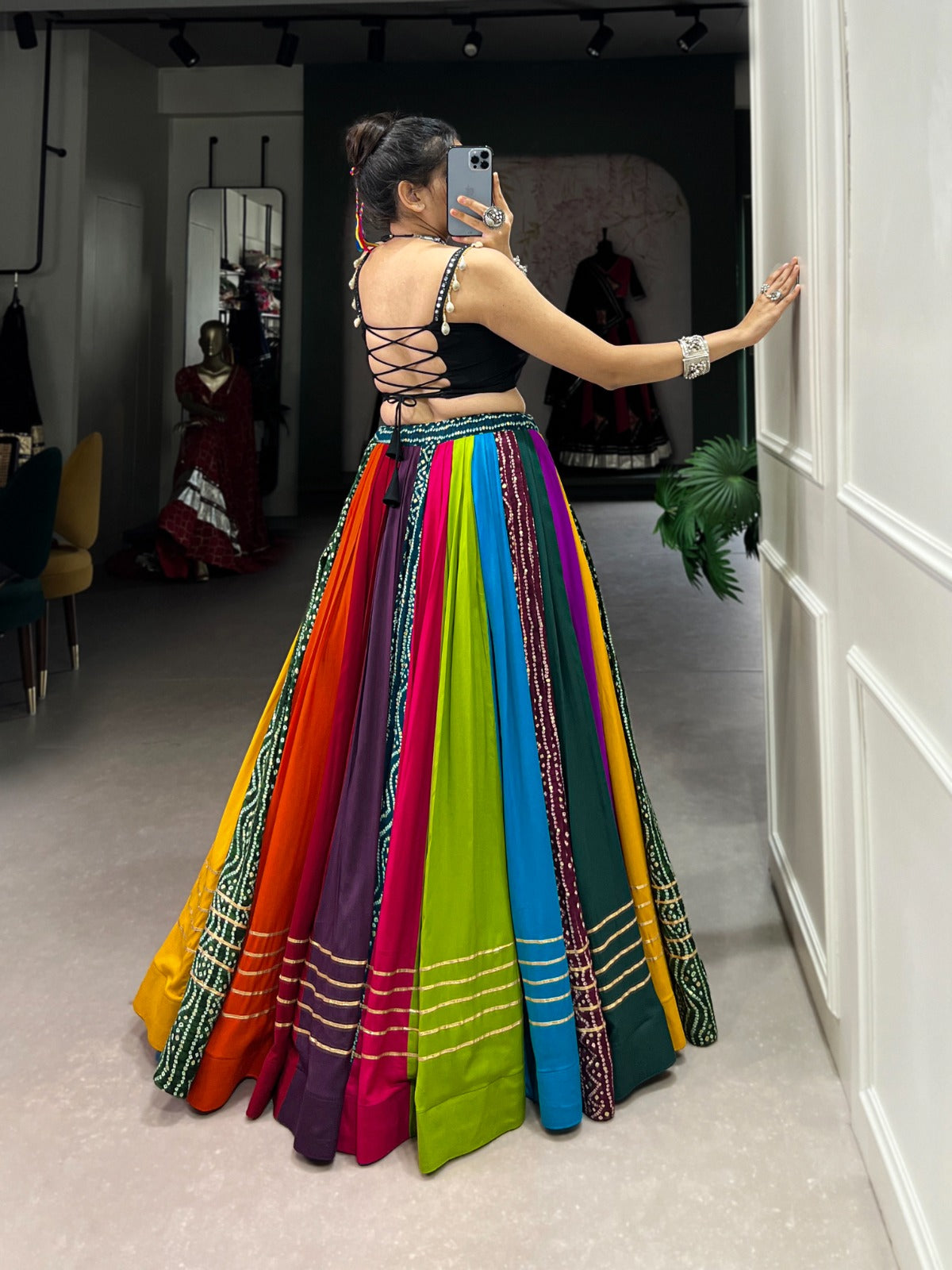 Vibrant Printed Chaniya Choli for Navratri | 8-Meter Rayon Garba Dress in Canada