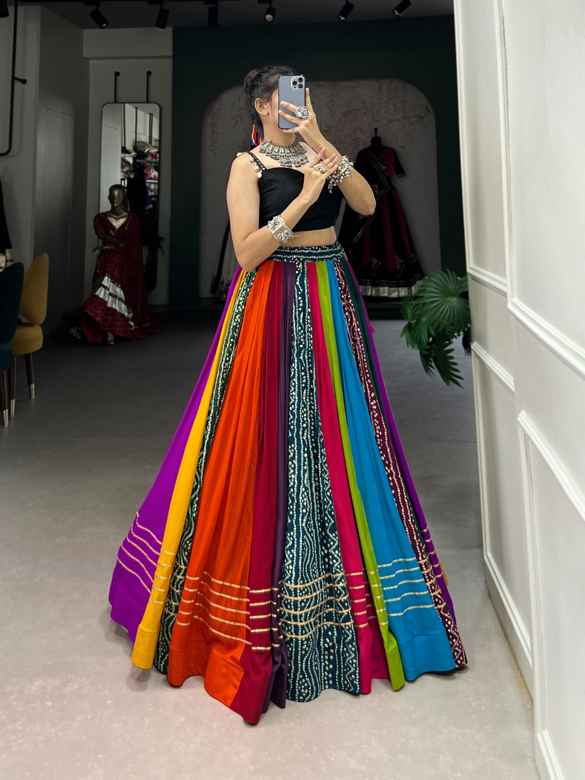 Vibrant Printed Chaniya Choli for Navratri | 8-Meter Rayon Garba Dress in Canada
