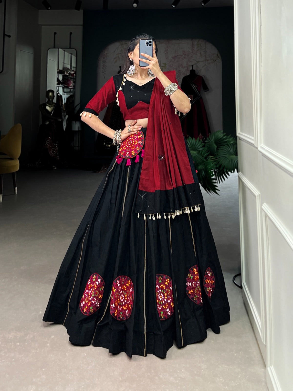 Statement Black Chaniya Choli for Navratri | Complete Garba Set with Purse in Canada