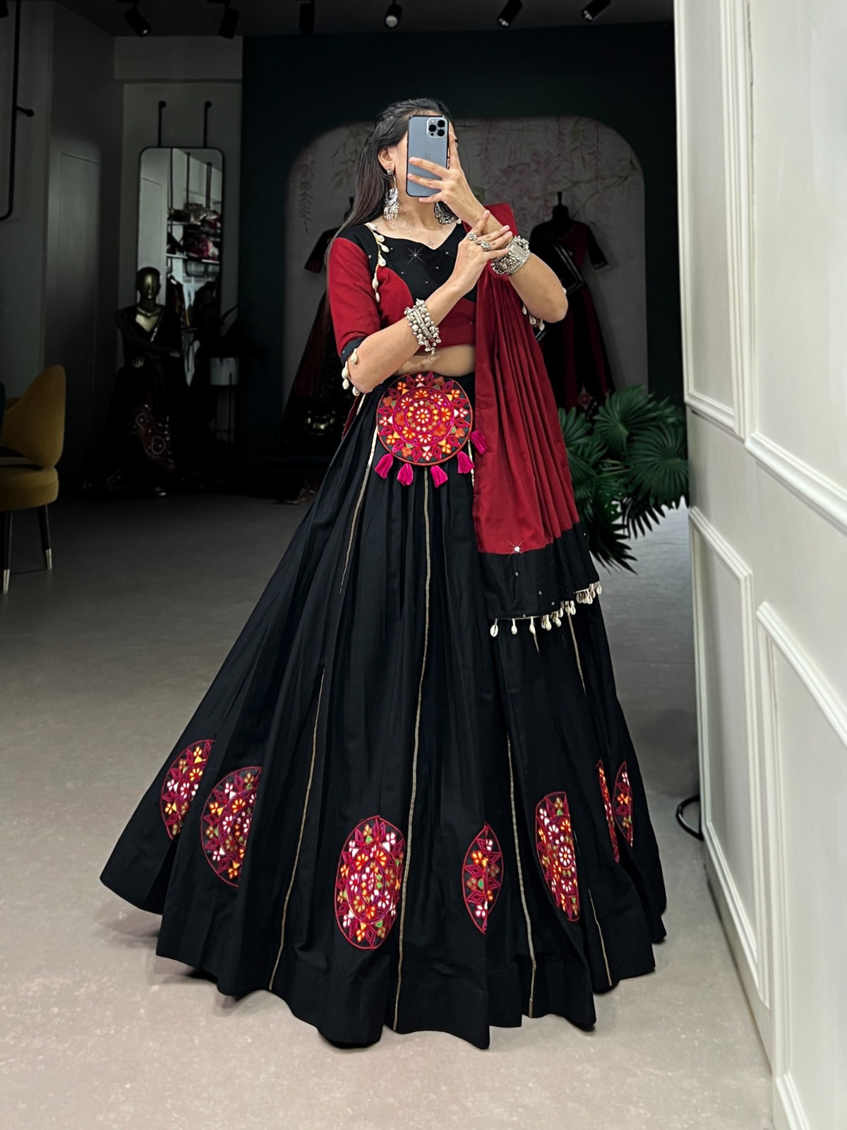 Statement Black Chaniya Choli for Navratri | Complete Garba Set with Purse in Canada