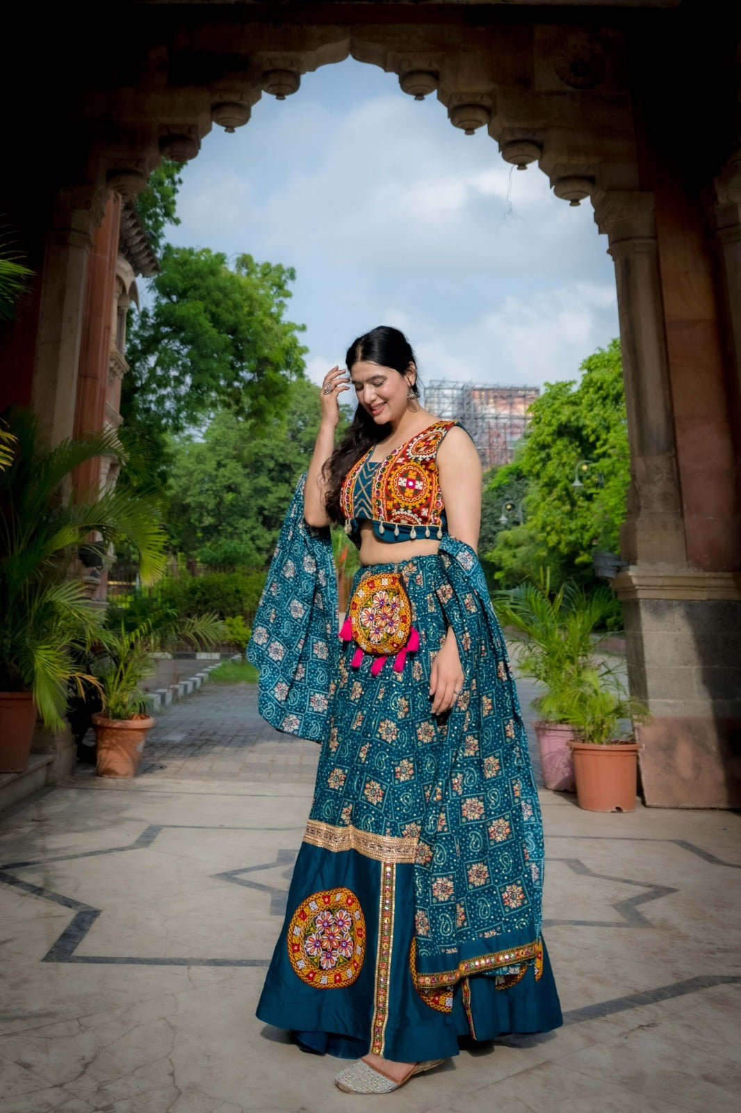 Designer Gamthi Patch Chaniya Choli for Navratri | Complete Garba Set with Purse in Canada