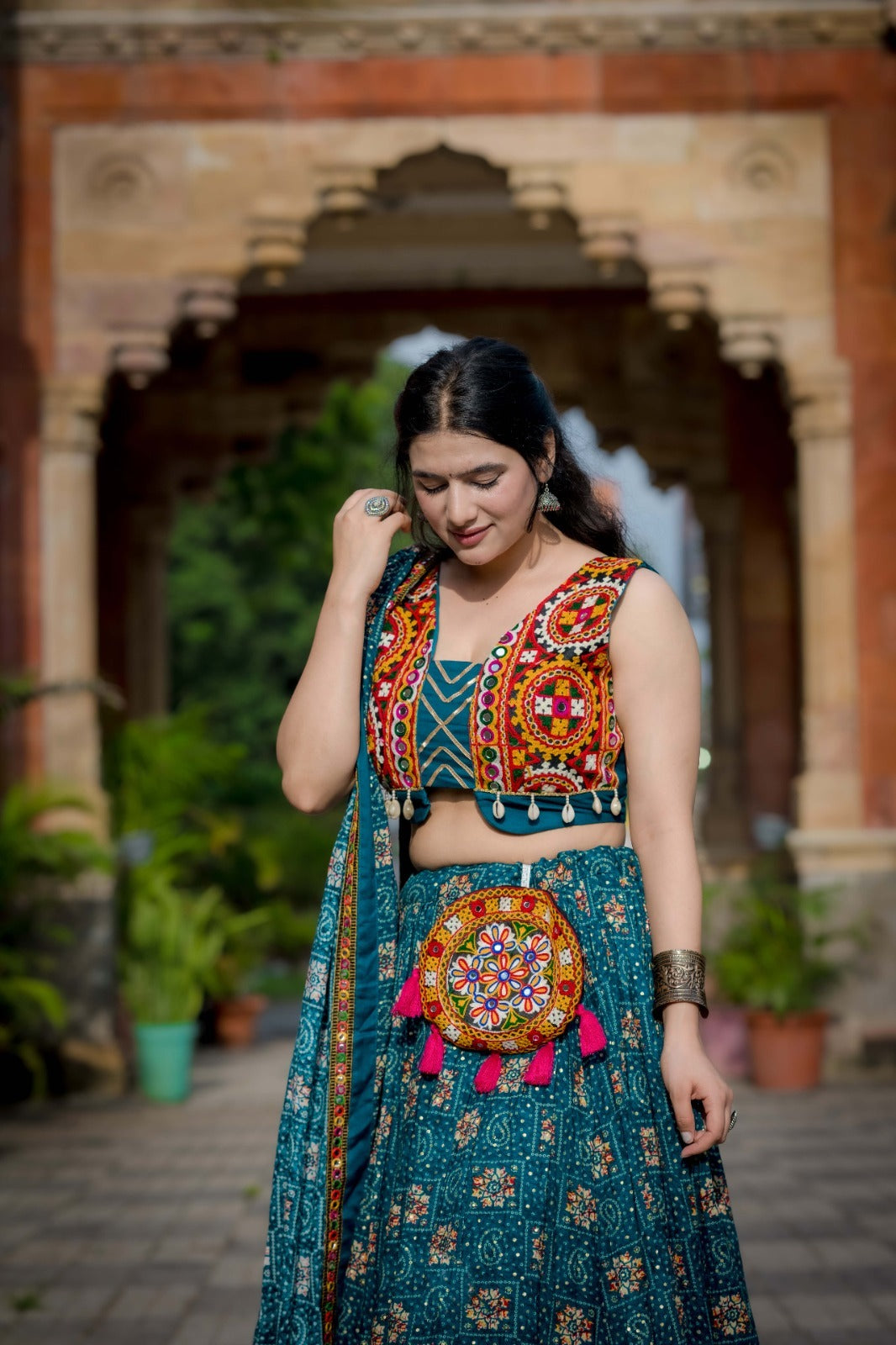 Designer Gamthi Patch Chaniya Choli for Navratri | Complete Garba Set with Purse in Canada