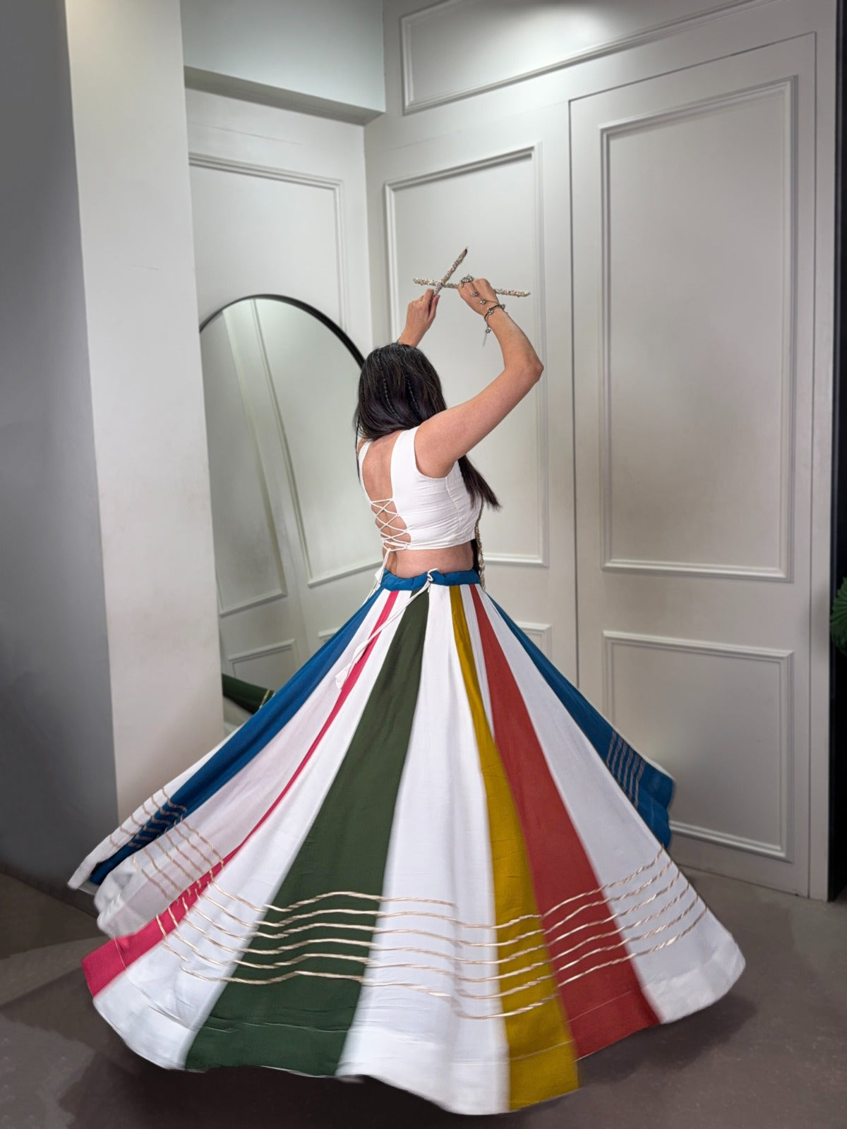 Glamorous Diamond Work Chaniya Choli for Navratri | 8-Meter Flair Garba Dress in Canada