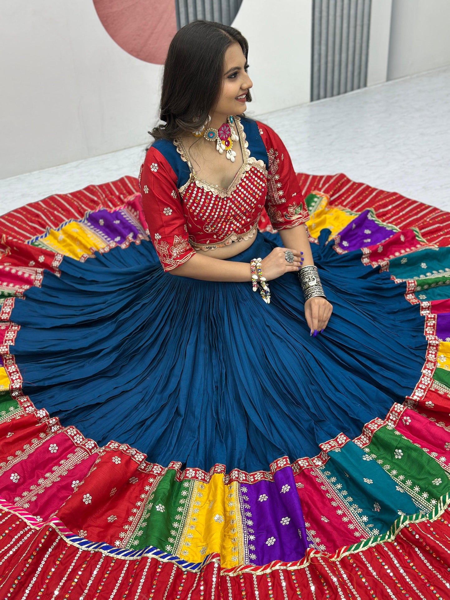 Green Elegant Sequence Work Chaniya Choli for Navratri | Comfortable Cotton Garba Dress in Canada