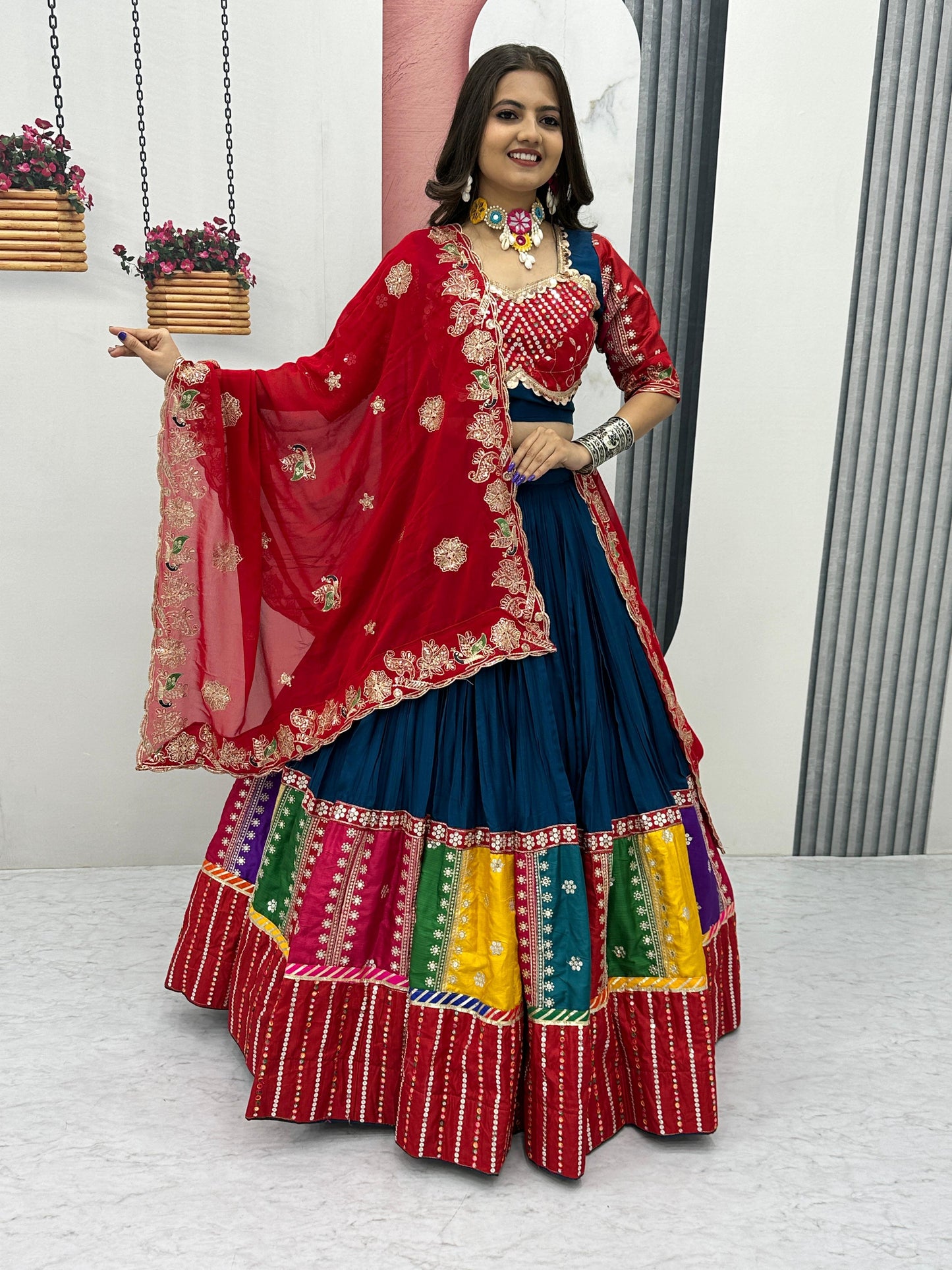 Green Elegant Sequence Work Chaniya Choli for Navratri | Comfortable Cotton Garba Dress in Canada