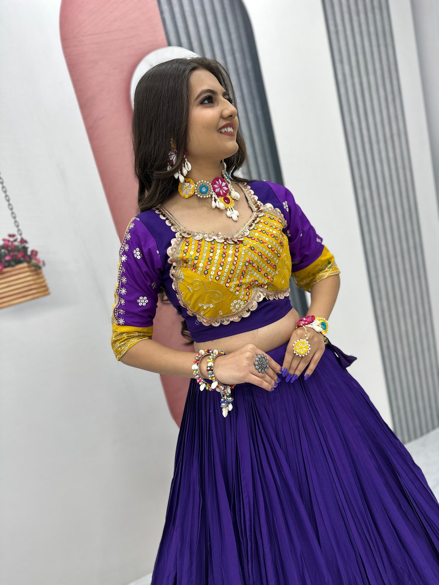 Blue Elegant Sequence Work Chaniya Choli for Navratri | Comfortable Cotton Garba Dress in Canada