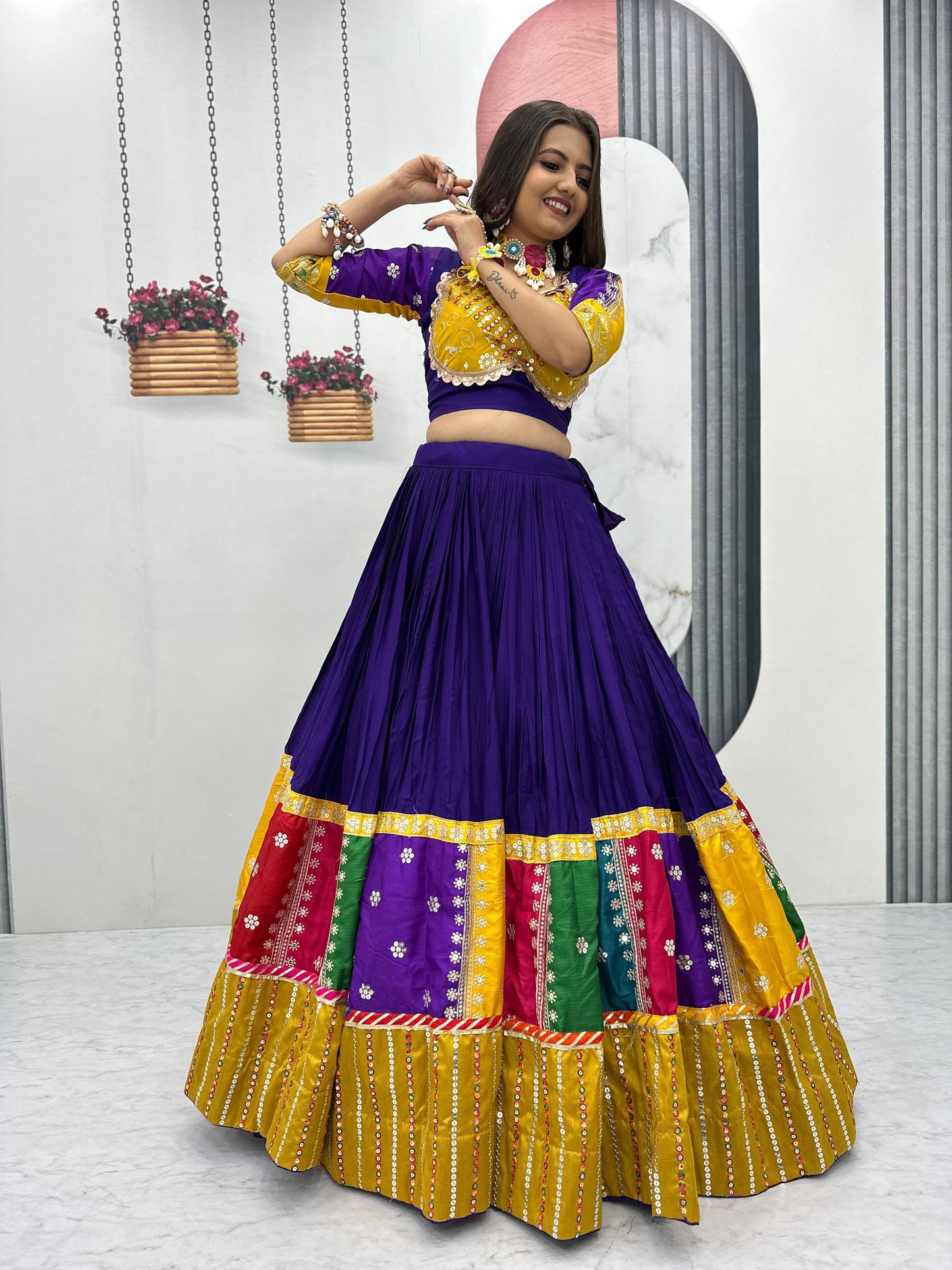 Blue Elegant Sequence Work Chaniya Choli for Navratri | Comfortable Cotton Garba Dress in Canada