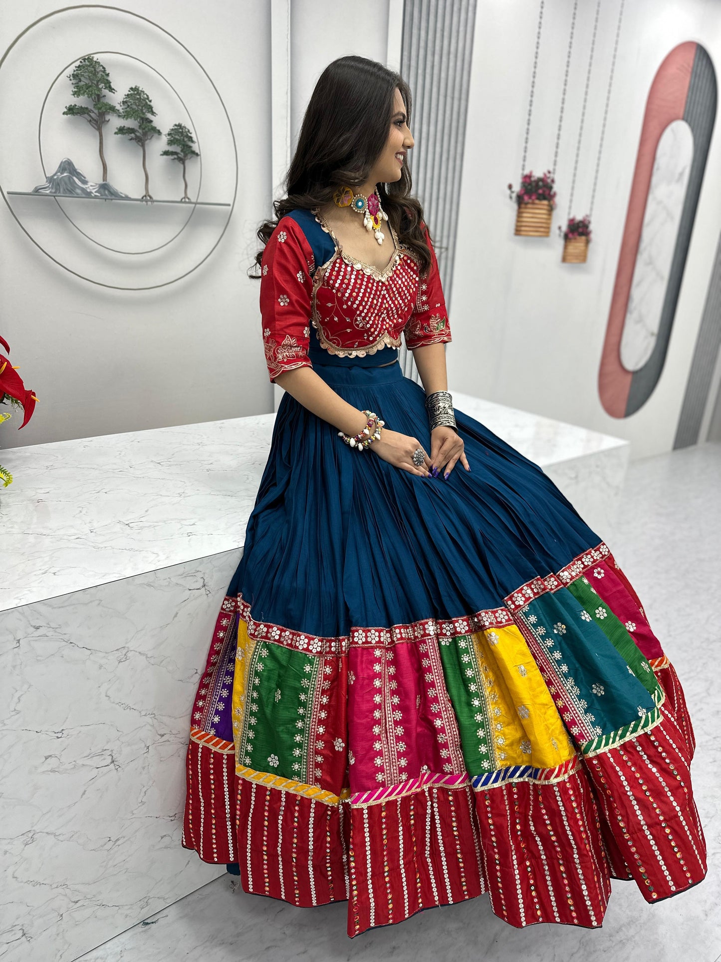 Green Elegant Sequence Work Chaniya Choli for Navratri | Comfortable Cotton Garba Dress in Canada