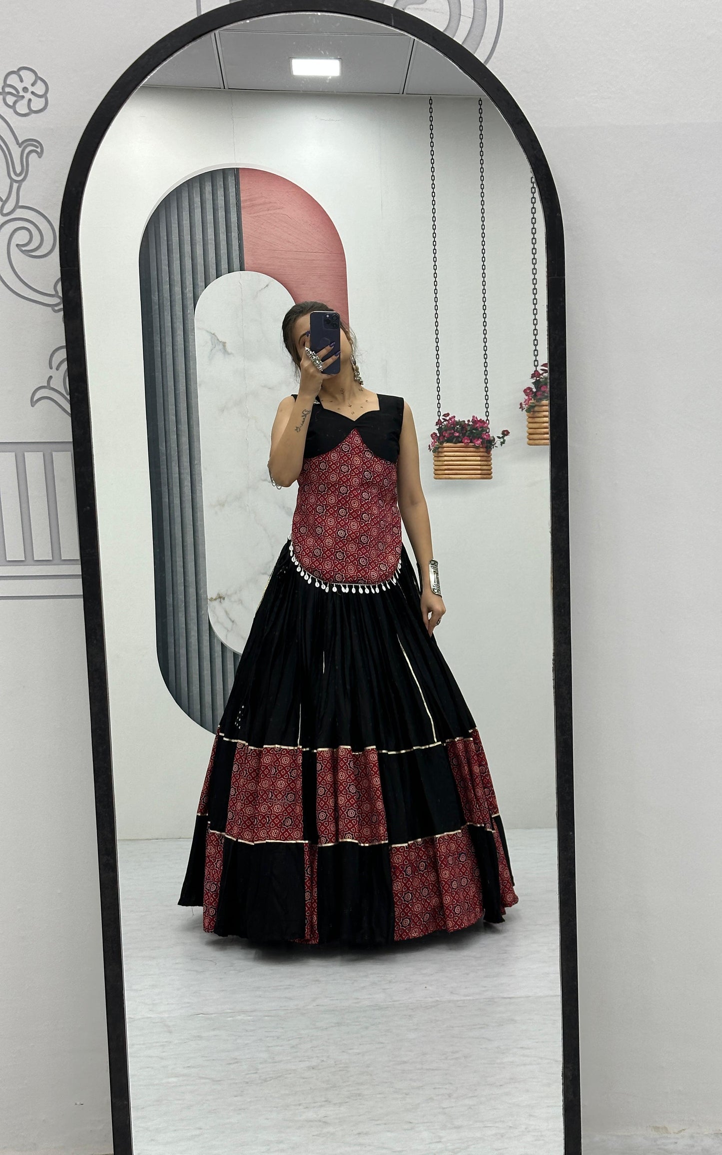 The Artistic Ajrakh Print Lehenga Choli | Ready-to-Wear Comfort | Canada | Pashchim