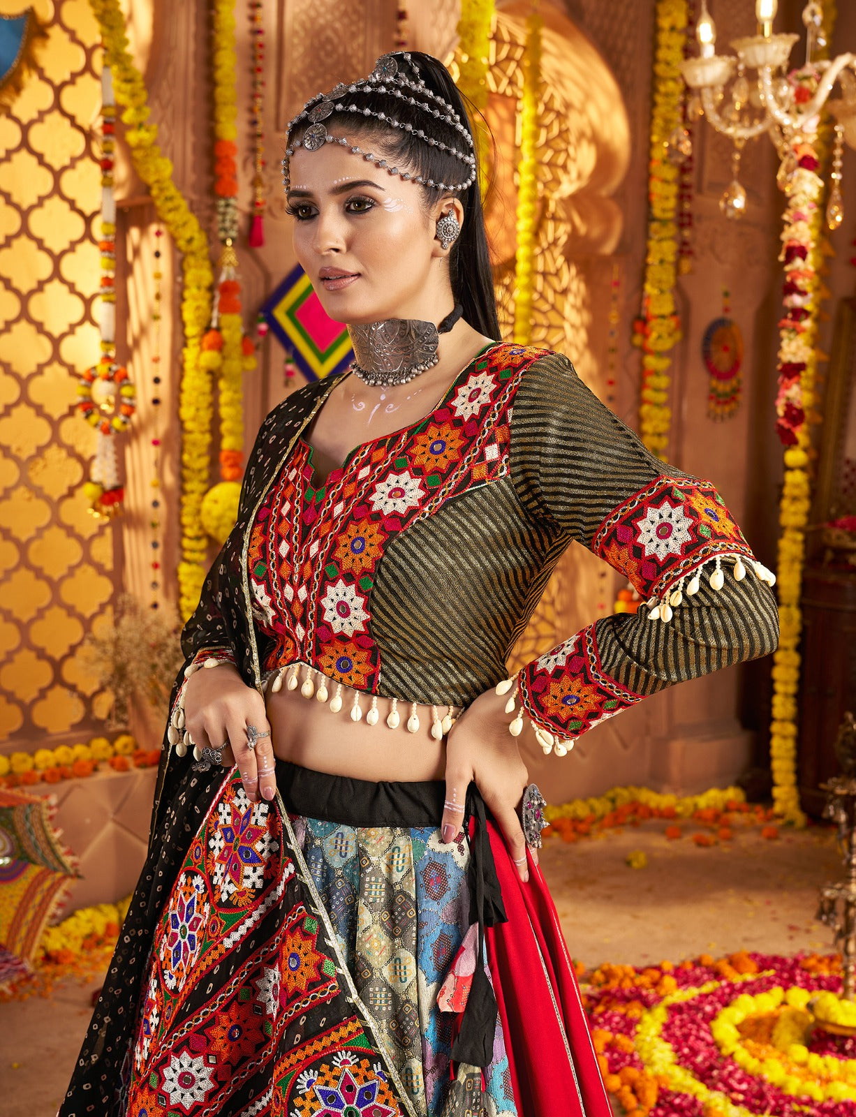 Designer Jacquard Silk Choli & Lehenga | Navratri Outfit Canada