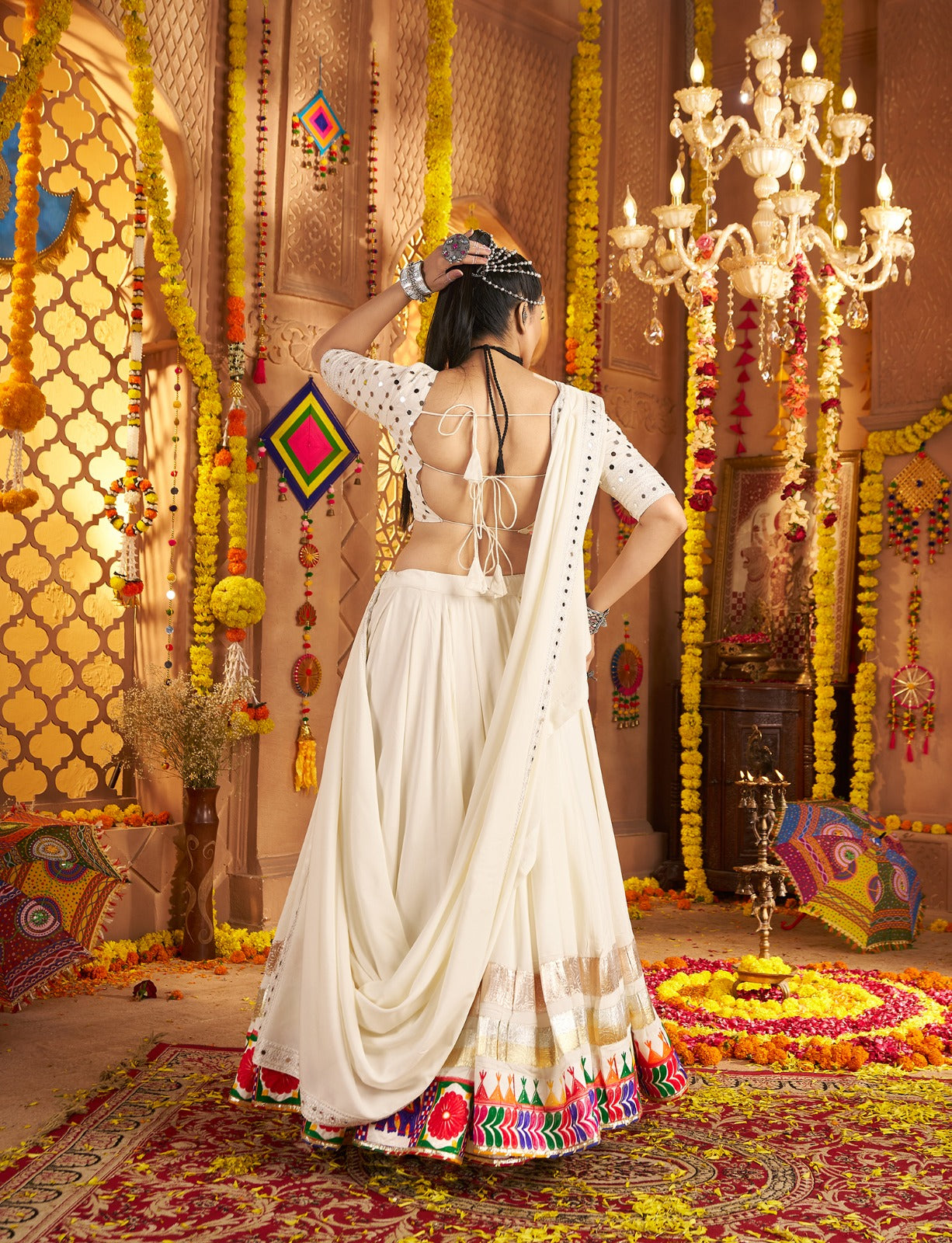 Elegant Threadwork Chaniya Choli with Mirror Work Blouse | 9M Flair | Canada