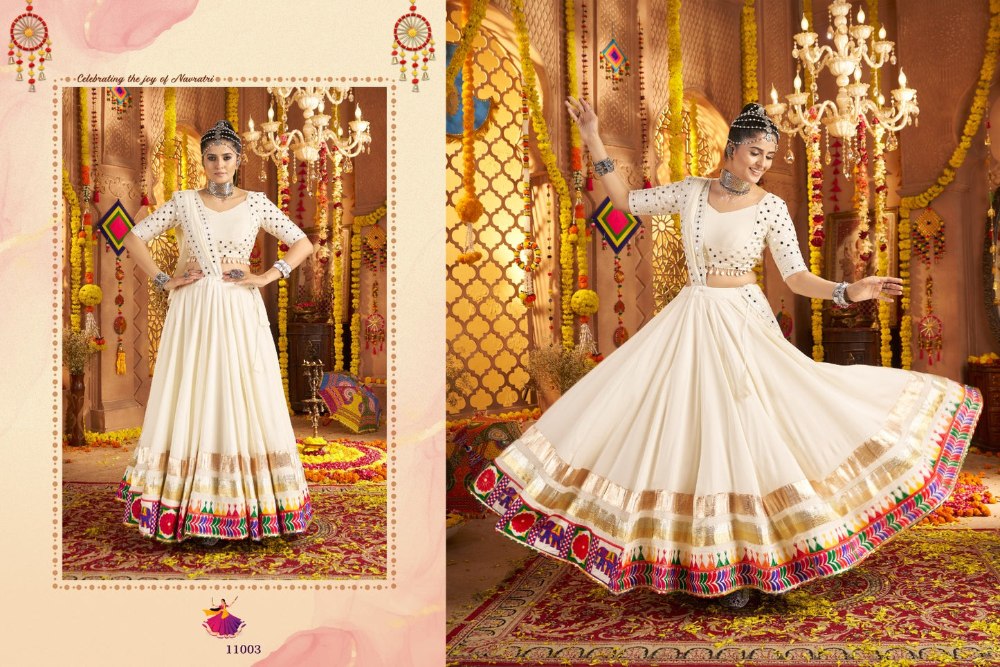 Elegant Threadwork Chaniya Choli with Mirror Work Blouse | 9M Flair | Canada