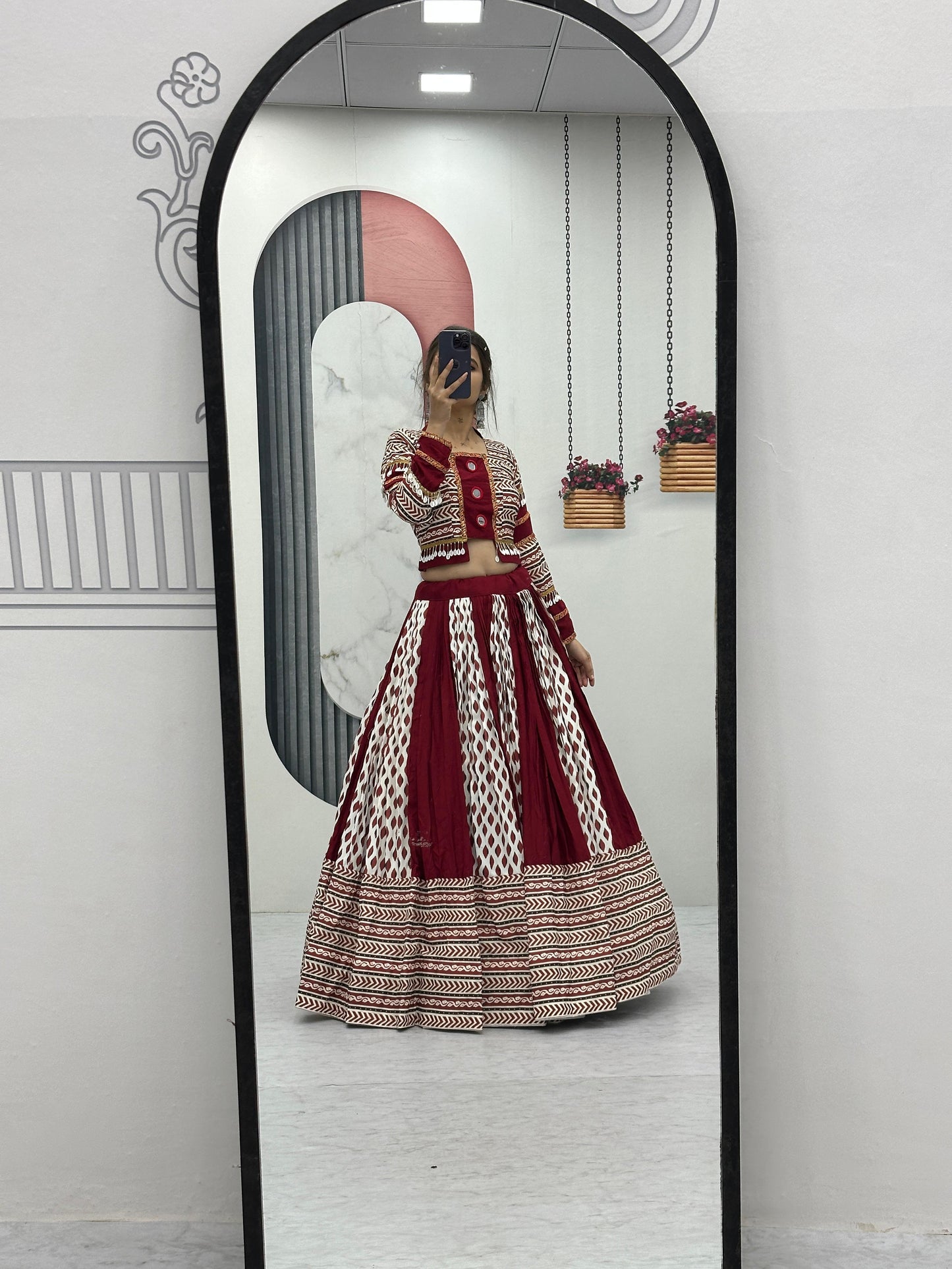 Artistic Ajrakh Print Lehenga Choli with Real Mirrors | Ready-to-Wear | Kitchener - Canada