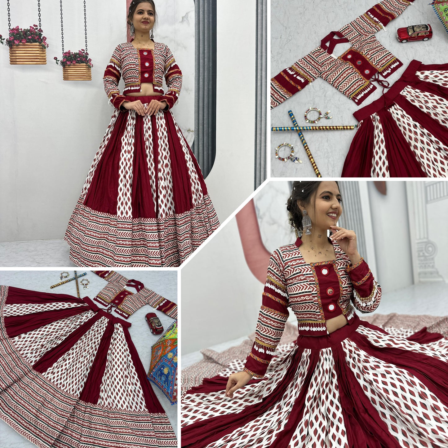 Artistic Ajrakh Print Lehenga Choli with Real Mirrors | Ready-to-Wear | Kitchener - Canada