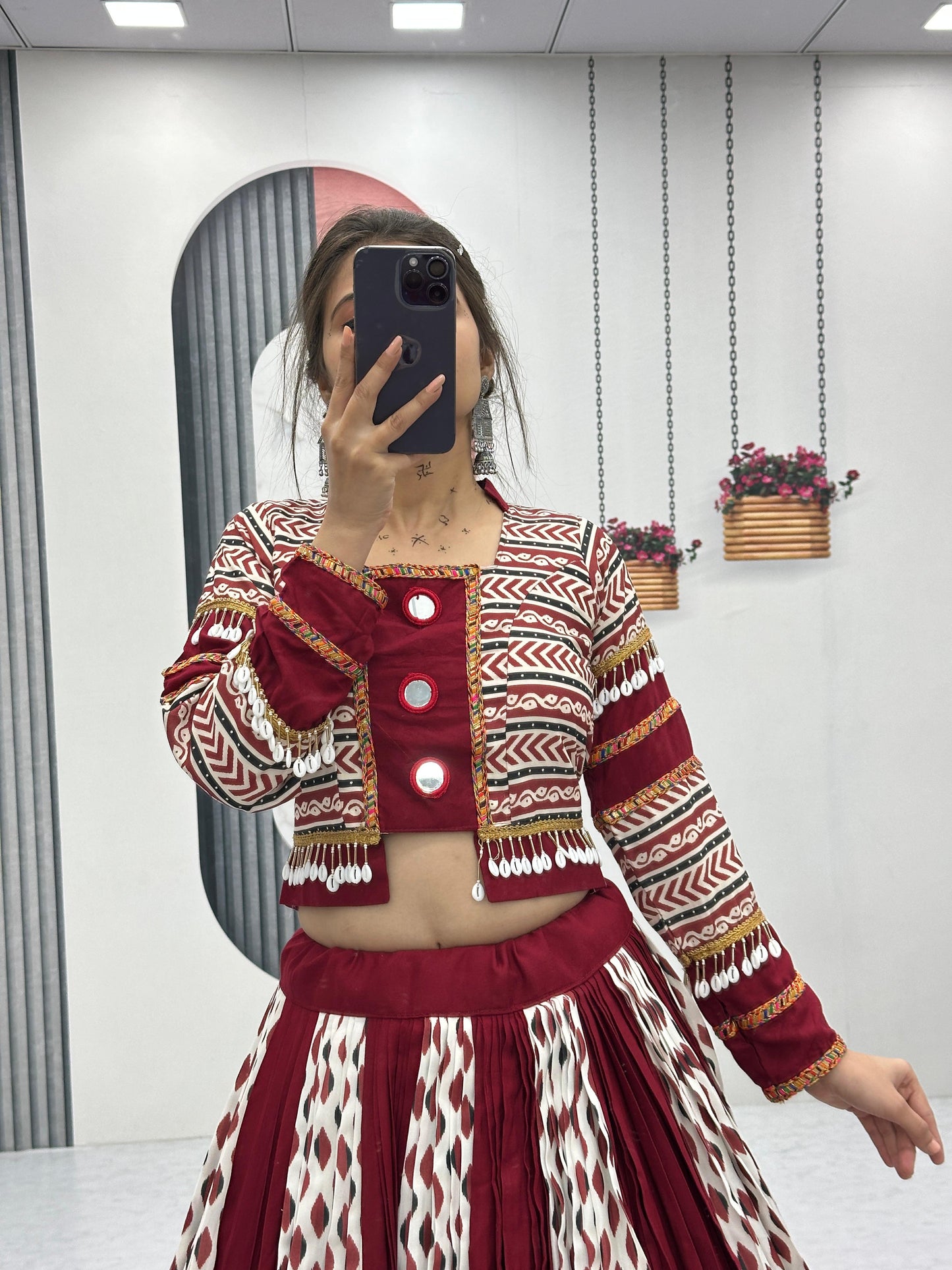Artistic Ajrakh Print Lehenga Choli with Real Mirrors | Ready-to-Wear | Kitchener - Canada
