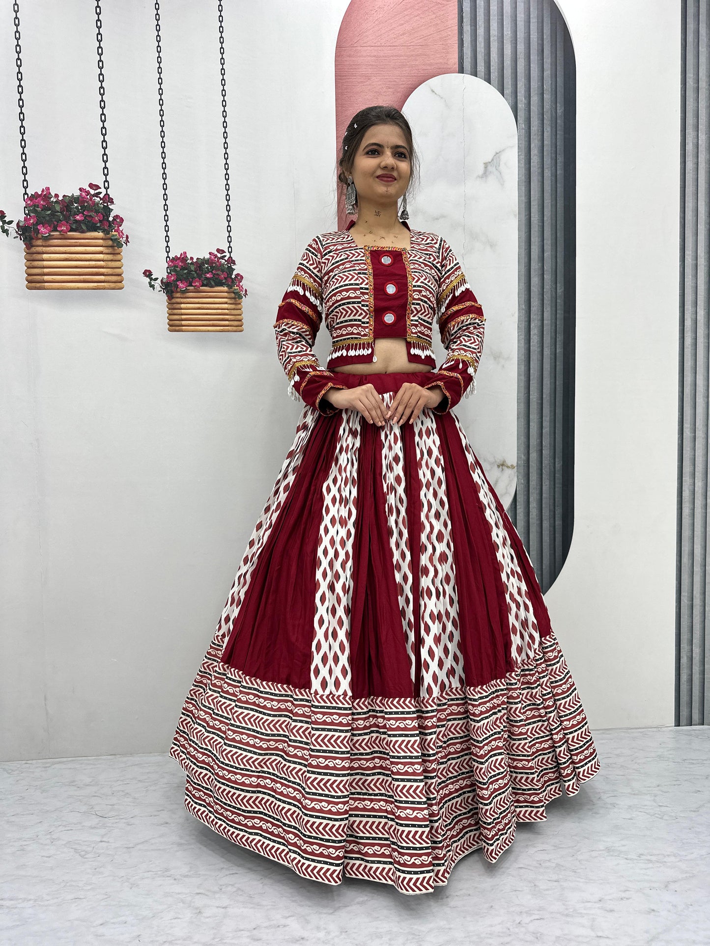 Artistic Ajrakh Print Lehenga Choli with Real Mirrors | Ready-to-Wear | Kitchener - Canada