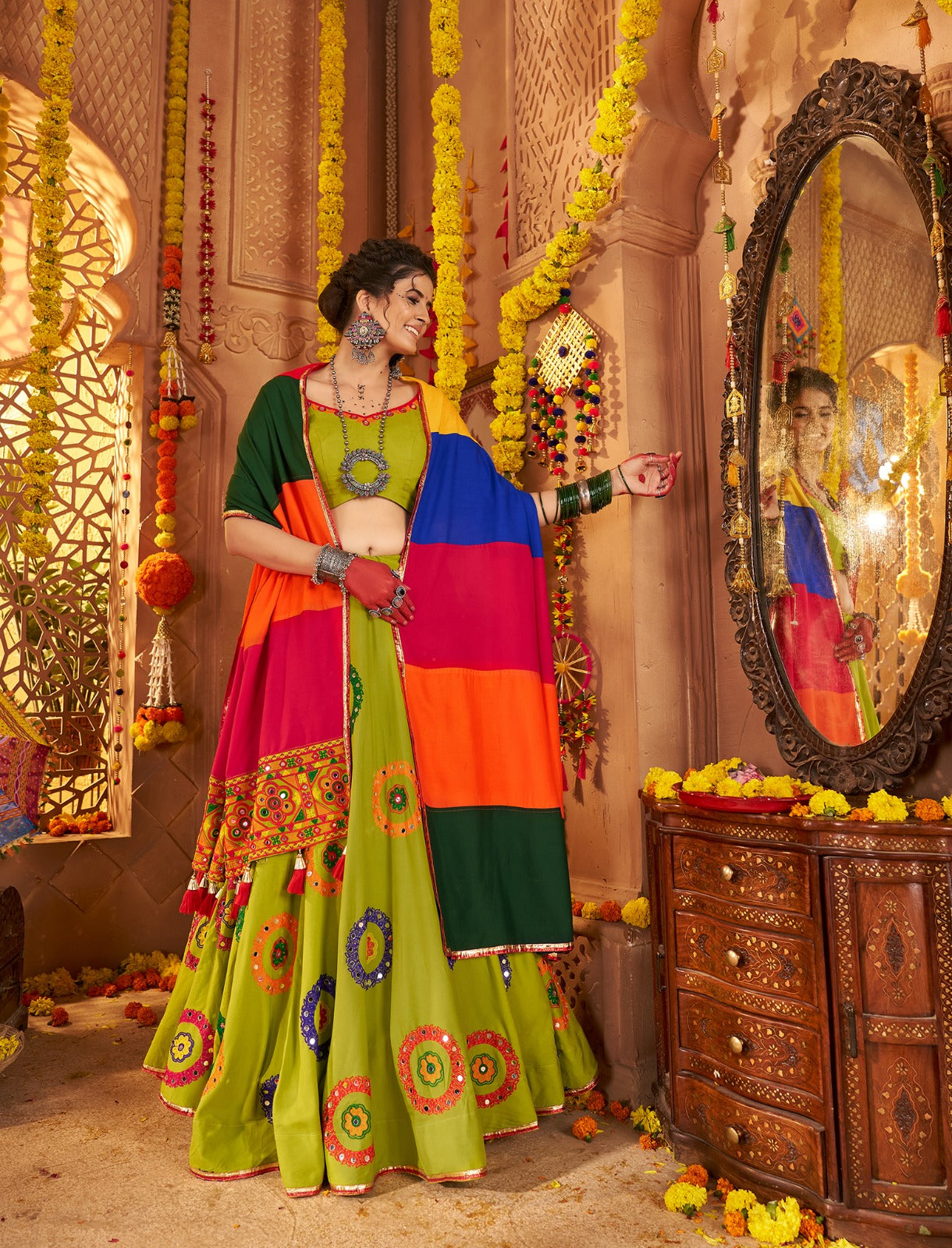 The Ultimate Garba Twirl Chaniya Choli | Ready-to-Ship Mirror Work Lehenga in Canada