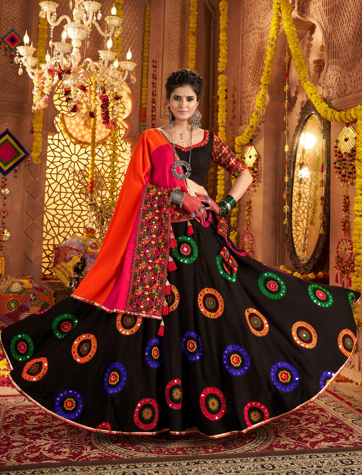 Vibrant Navratri Chaniya Choli with Mirror Work | Ready-to-Wear | Shipped Across Canada