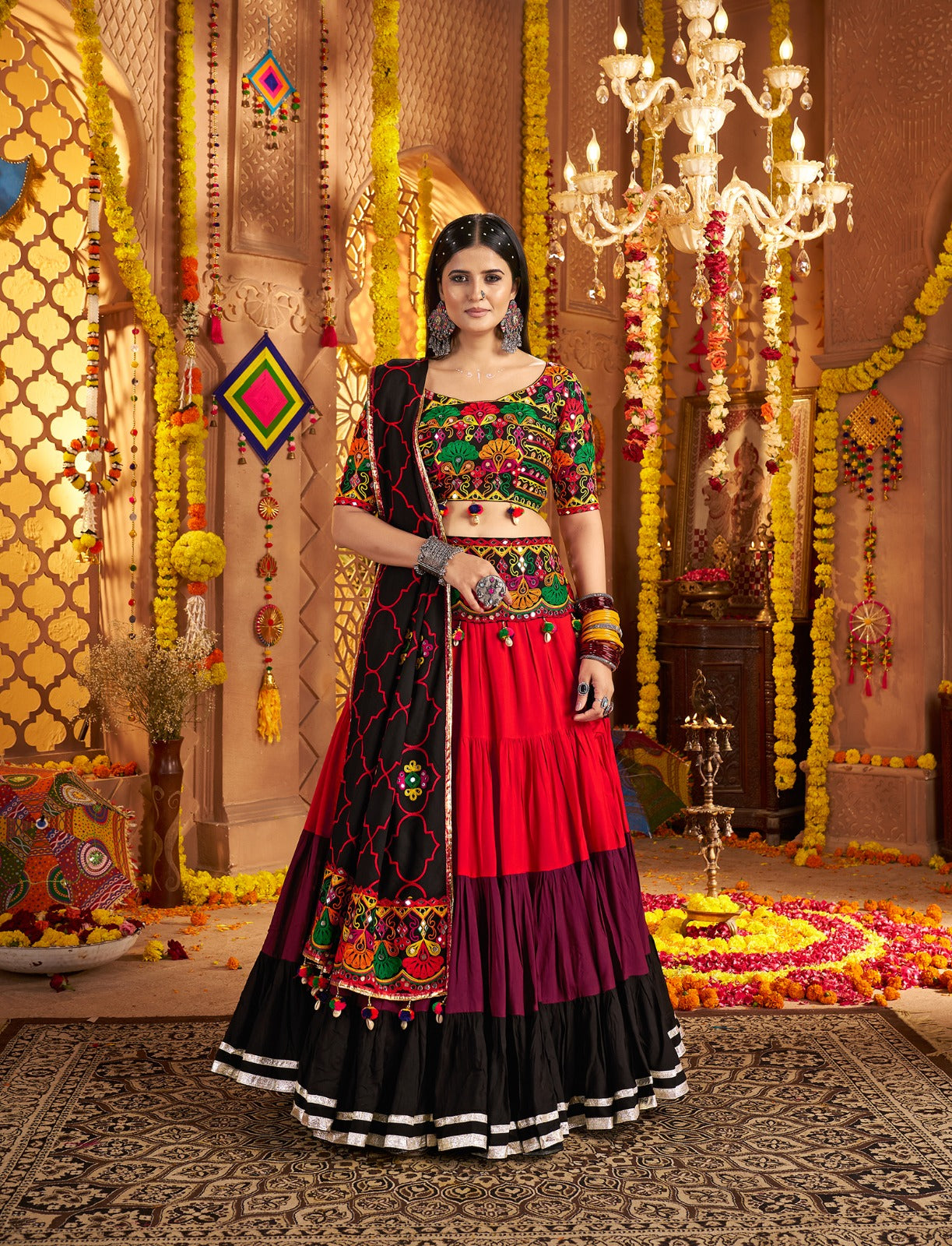 8-Meter Flair Mirror Work Chaniya Choli | Canada's Showstopper Navratri Lehenga