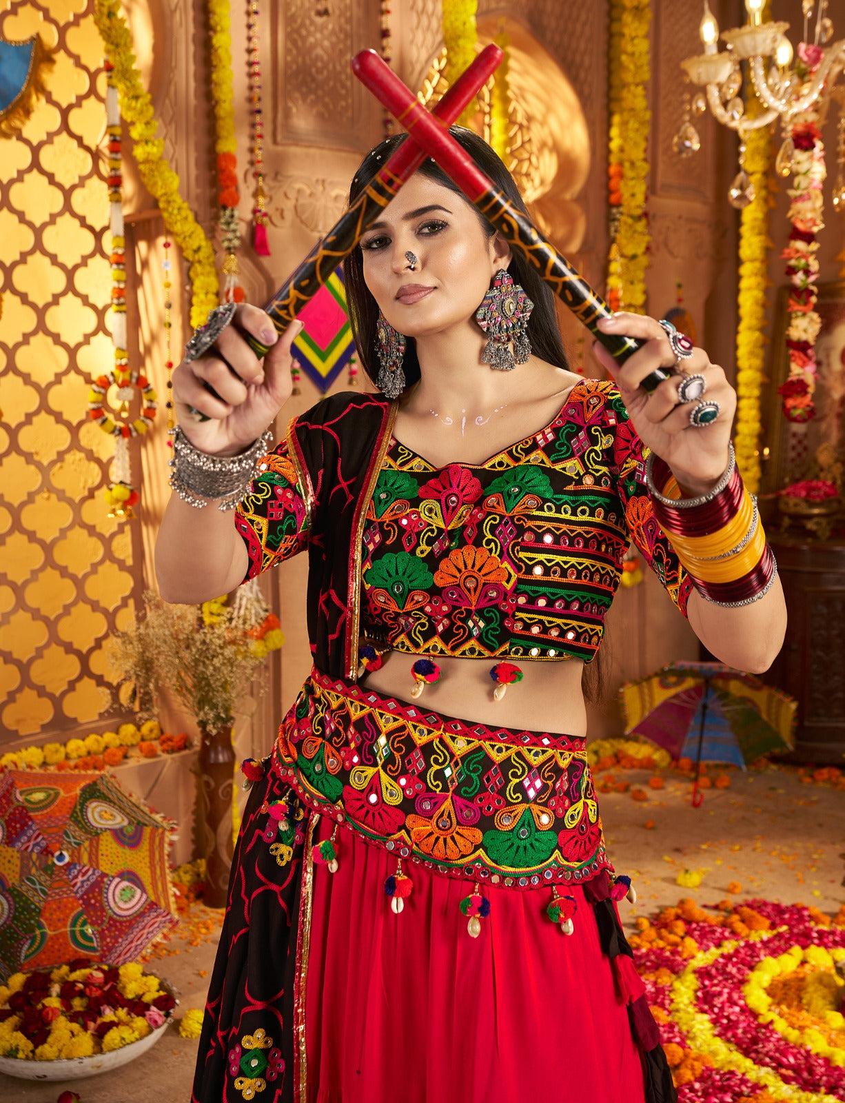 8-Meter Flair Mirror Work Chaniya Choli | Canada's Showstopper Navratri Lehenga