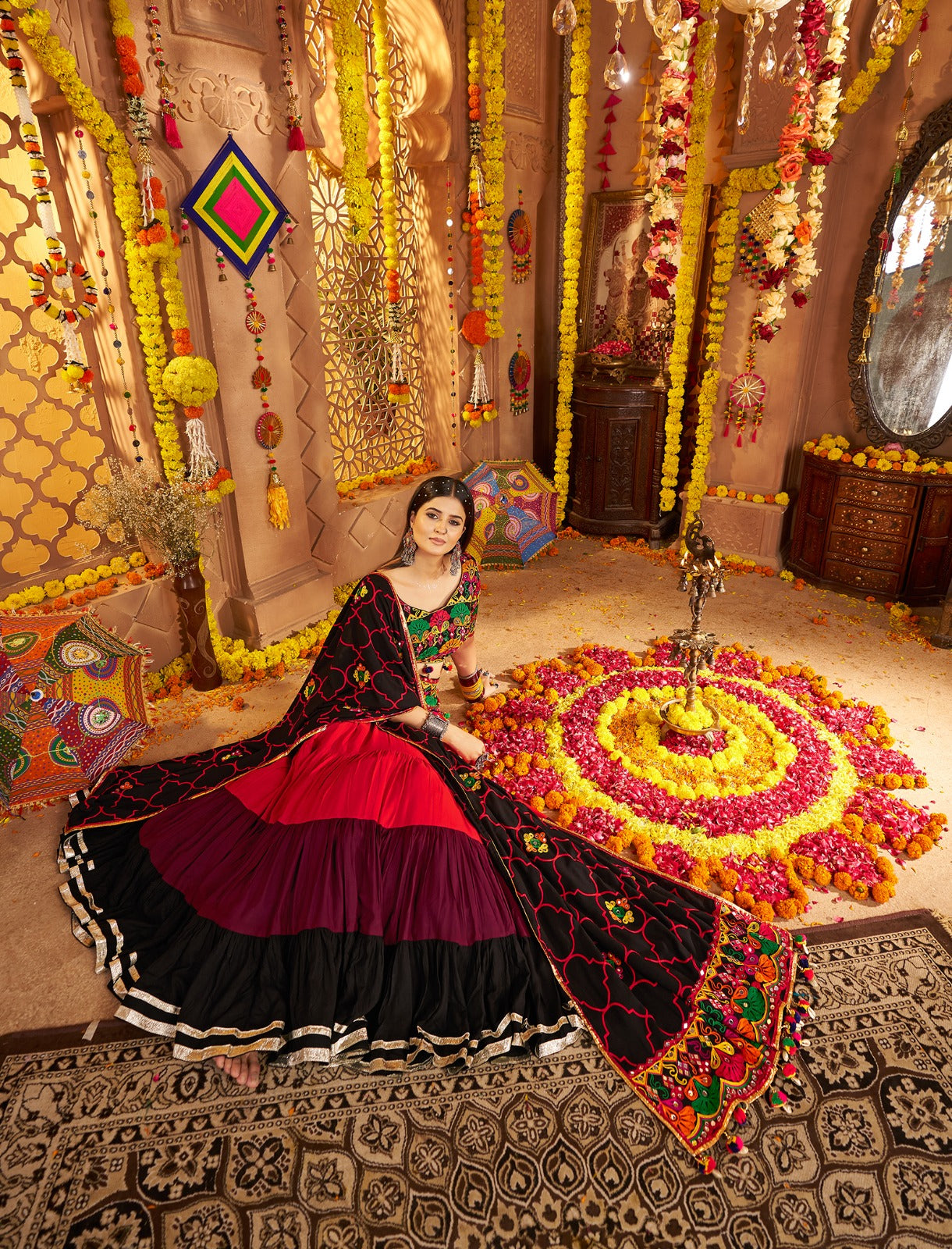 8-Meter Flair Mirror Work Chaniya Choli | Canada's Showstopper Navratri Lehenga