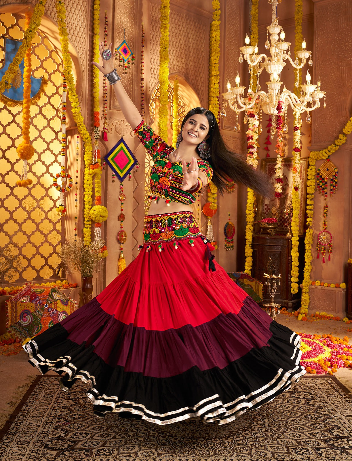 8-Meter Flair Mirror Work Chaniya Choli | Canada's Showstopper Navratri Lehenga