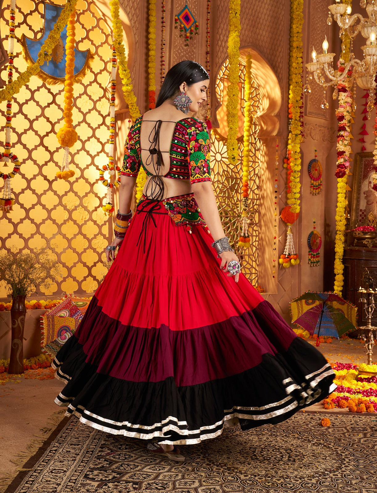 8-Meter Flair Mirror Work Chaniya Choli | Canada's Showstopper Navratri Lehenga