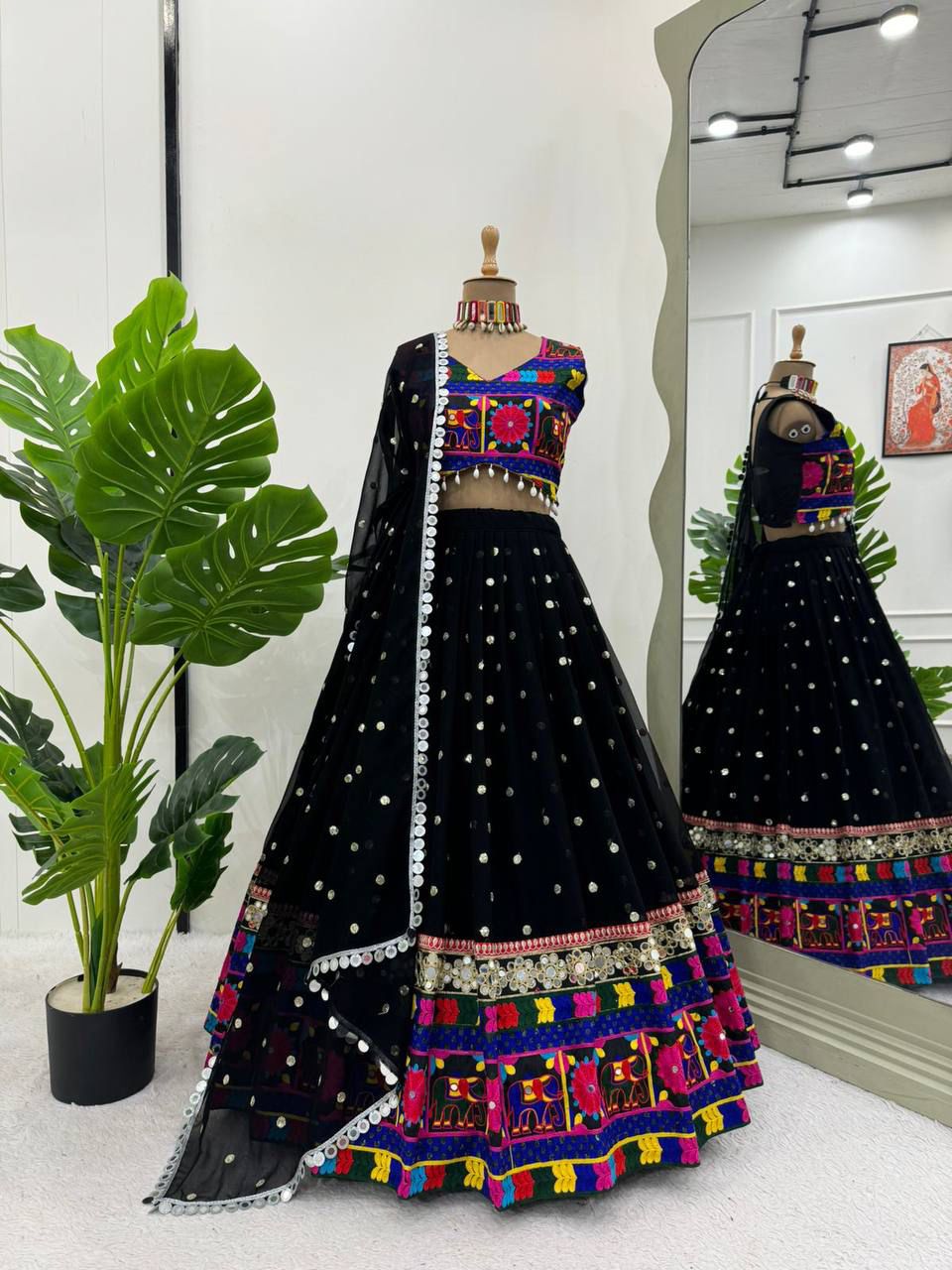 Stunning Black Mirror Work Chaniya Choli | Navratri Garba Lehenga Canada