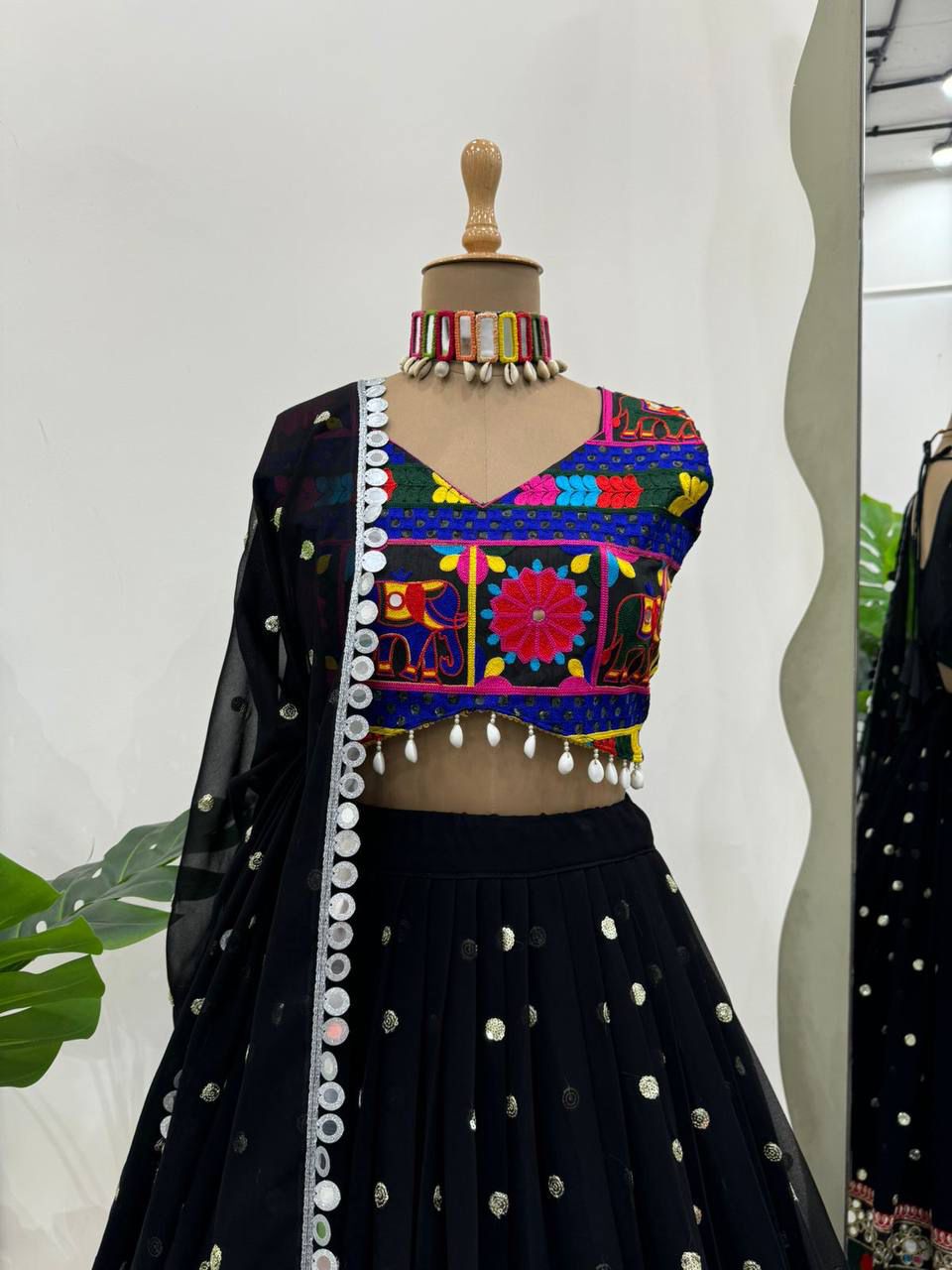 Stunning Black Mirror Work Chaniya Choli | Navratri Garba Lehenga Canada