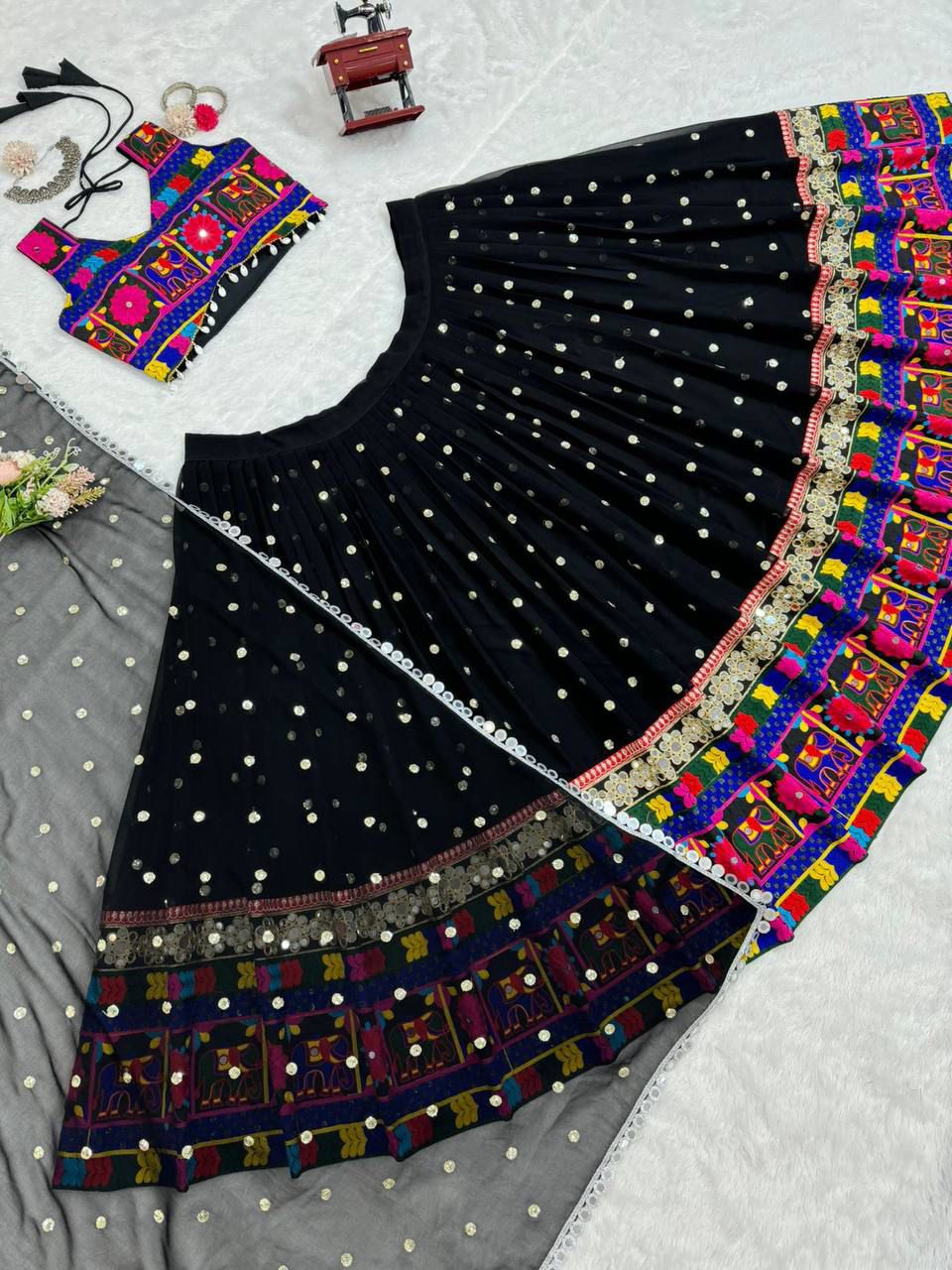 Stunning Black Mirror Work Chaniya Choli | Navratri Garba Lehenga Canada