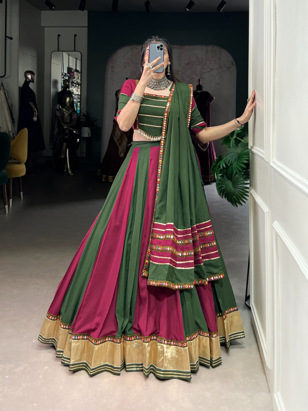 Artistic Paper Mirror Chaniya Choli for Navratri | 6-Meter Rayon Garba Dress in Canada