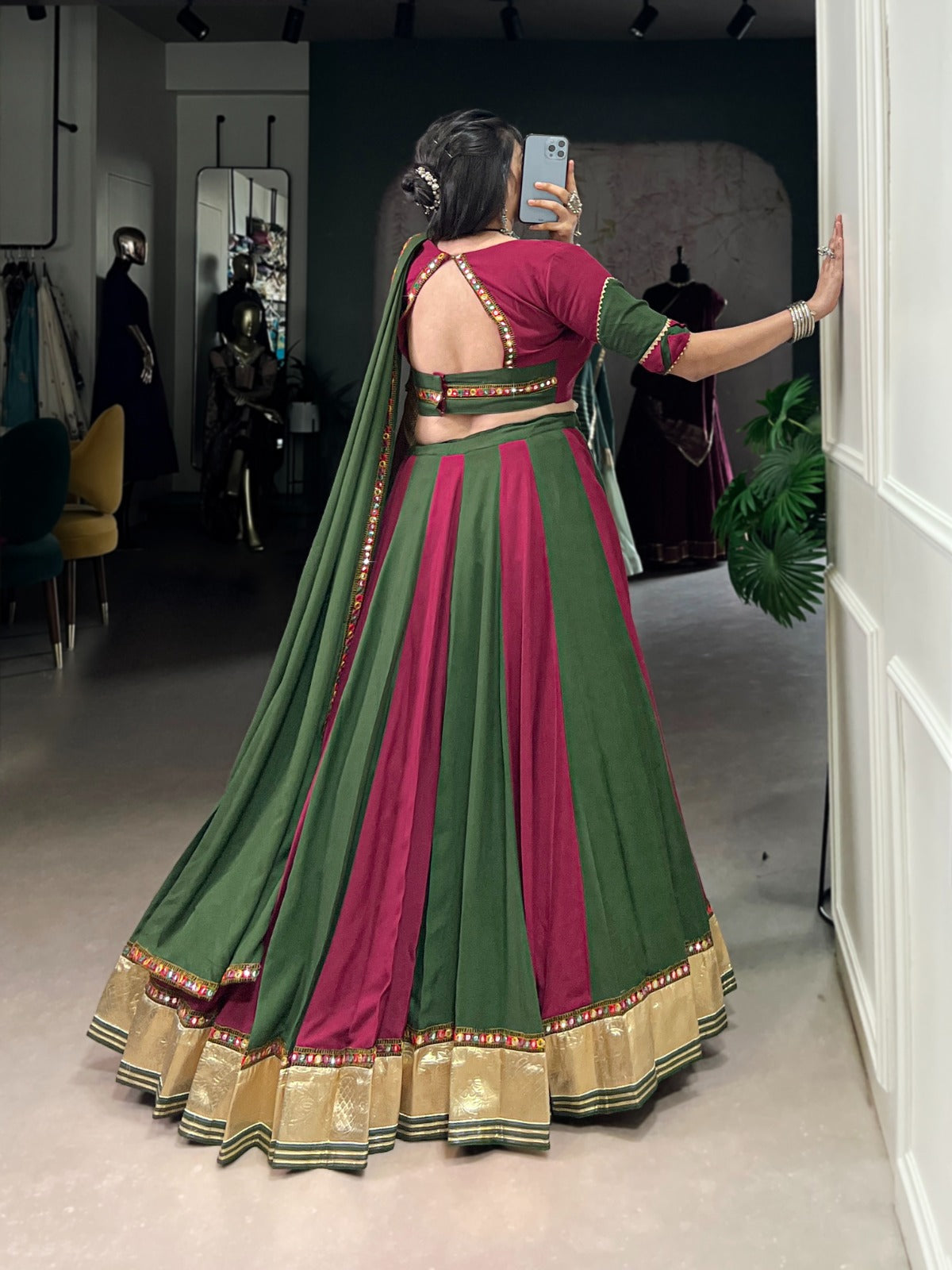 Artistic Paper Mirror Chaniya Choli for Navratri | 6-Meter Rayon Garba Dress in Canada