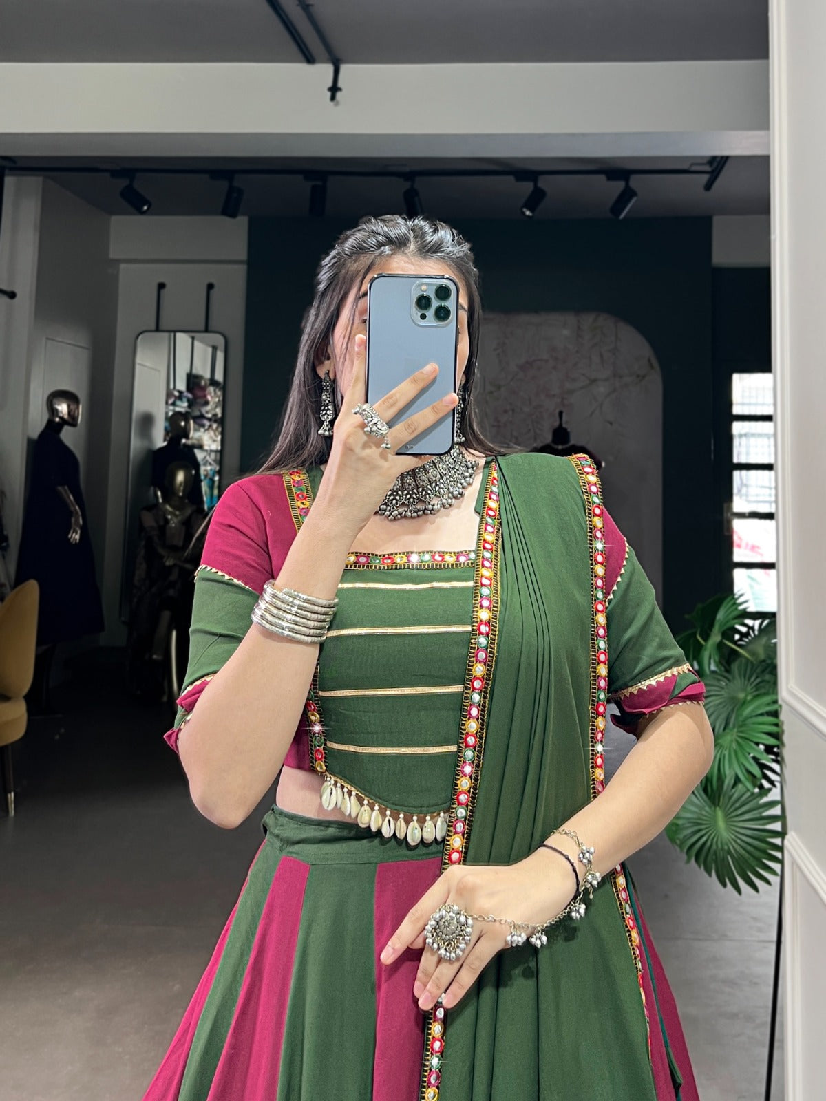 Artistic Paper Mirror Chaniya Choli for Navratri | 6-Meter Rayon Garba Dress in Canada
