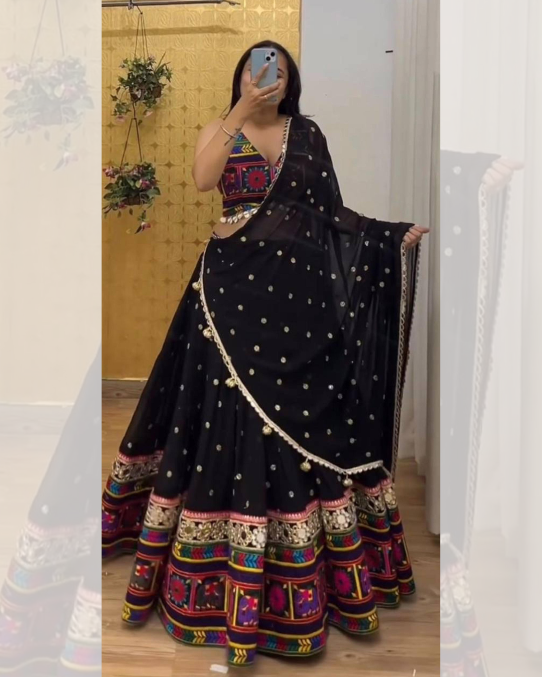 Stunning Black Mirror Work Chaniya Choli | Navratri Garba Lehenga Canada