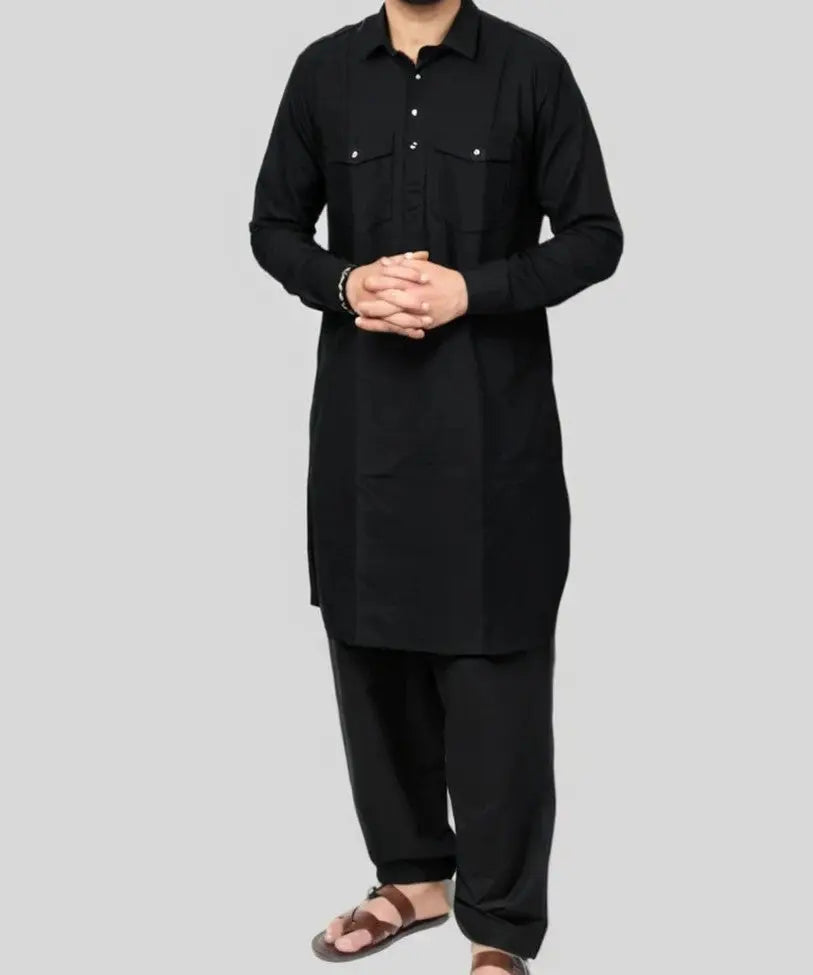 Premium Cotton Salwar Kameez Set in Black for Eid Ramadan Ramzan Season | Shalwar Kameez Kurta Pyjama Iftar