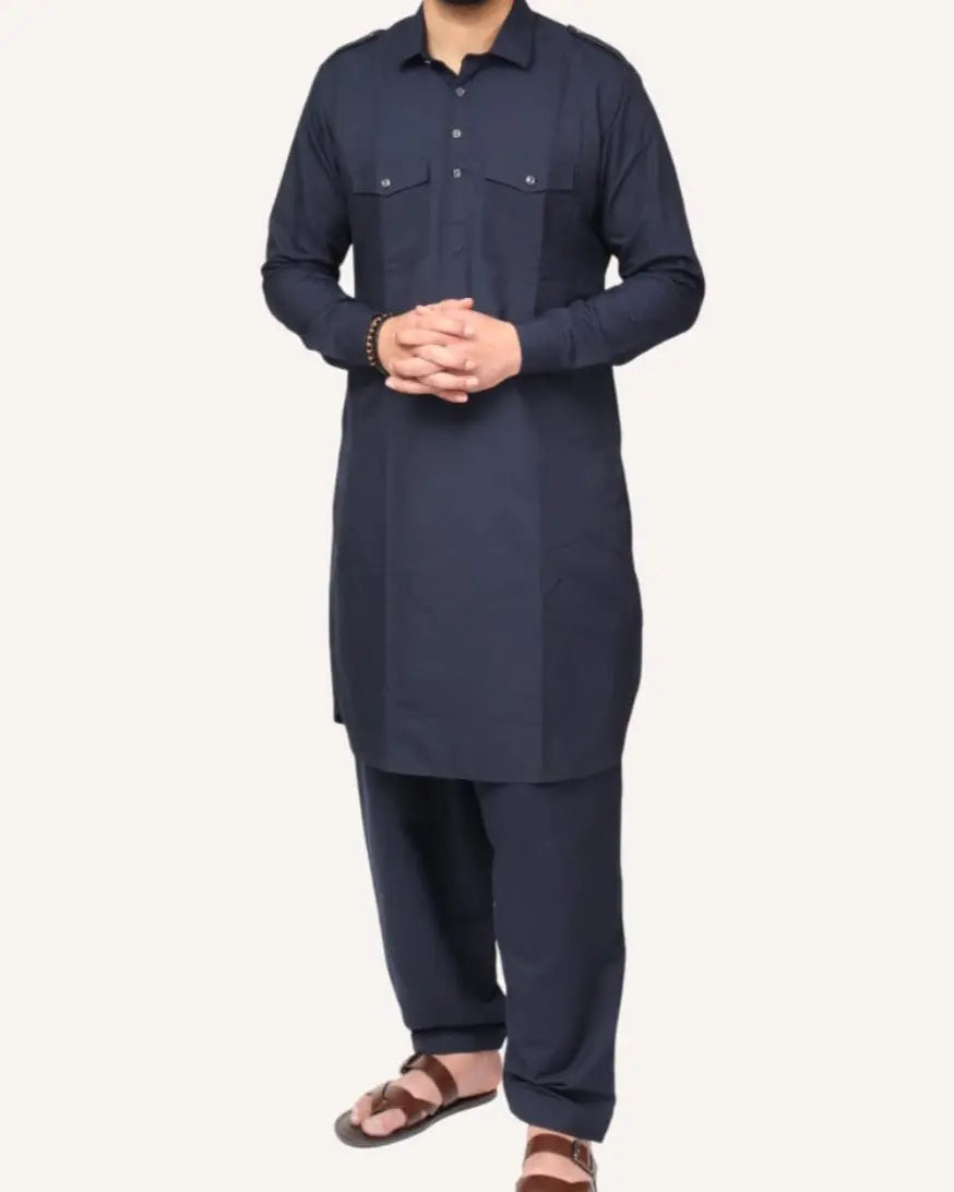 Premium Cotton Salwar Kameez Set in Navy Blue for Eid Ramadan Ramzan Season | Shalwar Kameez Kurta Pyjama Iftar
