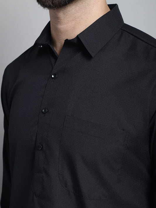 Shirt Collar Kurta Pyjama Set in Black for Vaisakhi Baisakhi Lohri Season