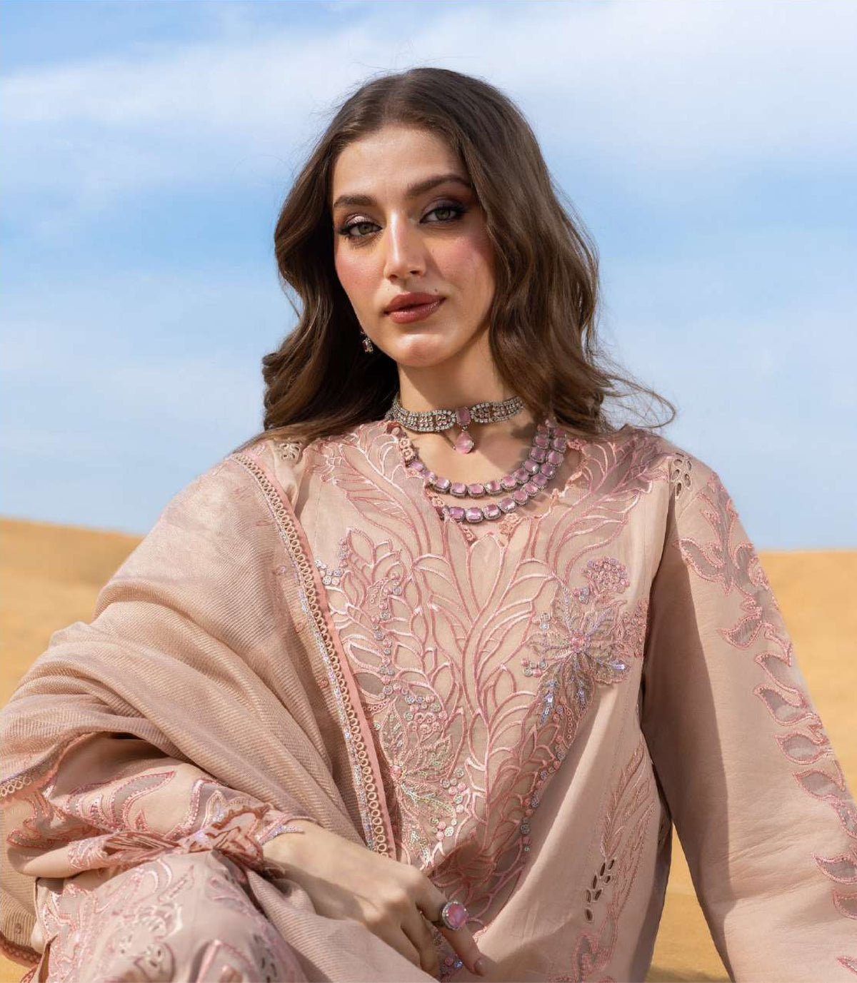 Premium Blush Pink Embroidered Lawn Pakistani Suit with Organza Dupatta – Pre-Order Collection