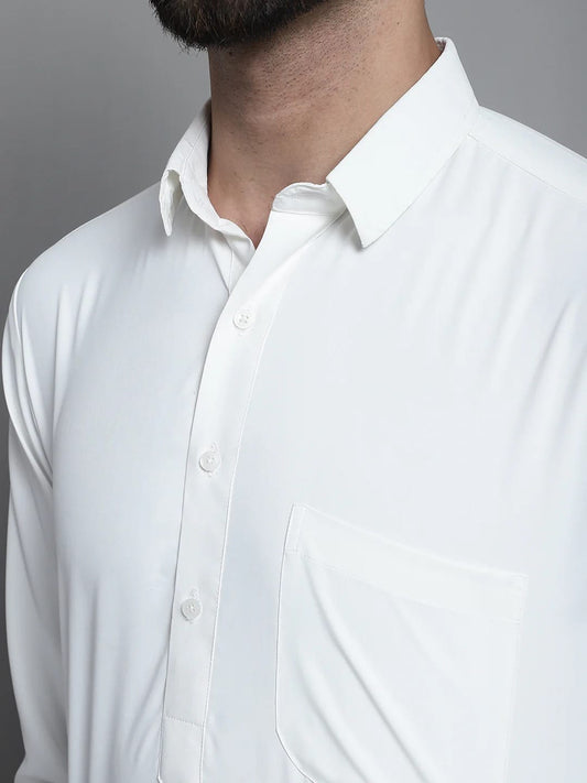 Shirt Collar Kurta Pyjama Set in White for Vaisakhi Baisakhi Lohri Season